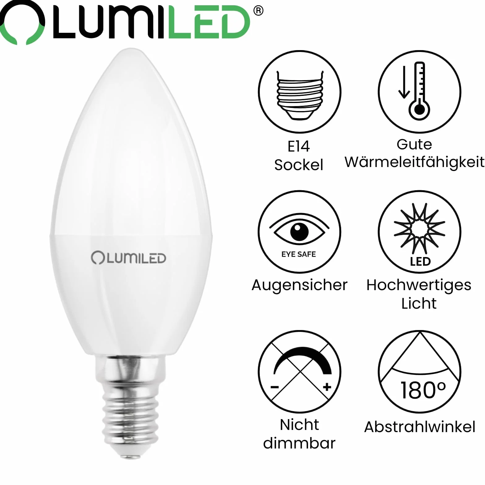 Lumiled żarówka LED E14 B35 10W, zastępuje żarówkę 75W, 230V, 1100lm, 3000K ciepła biel, nie do ściemniania, do żyrandoli i lamp sufitowych – zestaw 6 sztuk