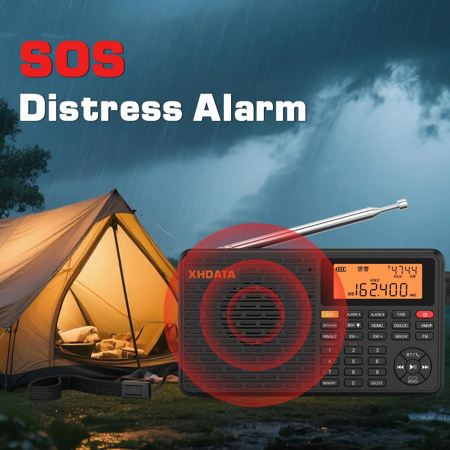 XHDATA D109WB Przenośne radio retro FM/AM/LW MP3 TF Bluetooth z zegarem i budzikiem