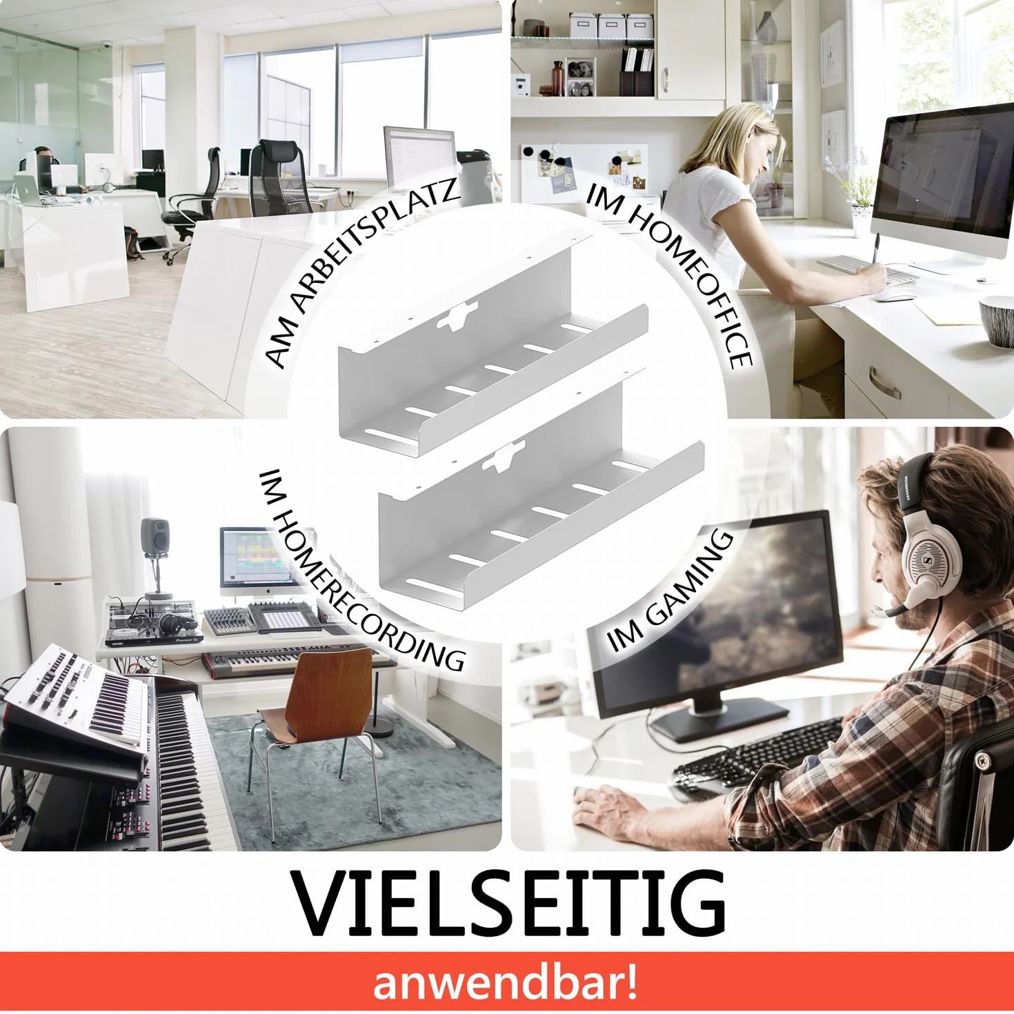 iVengo® XL kanał kablowy biurko z atestem TÜV [2x50cm] do idealnego zarządzania kablami - przestronne kanał kablowy pod biurko [zestaw 2] - solidna i elegancka wanna kablowa – biały matowy