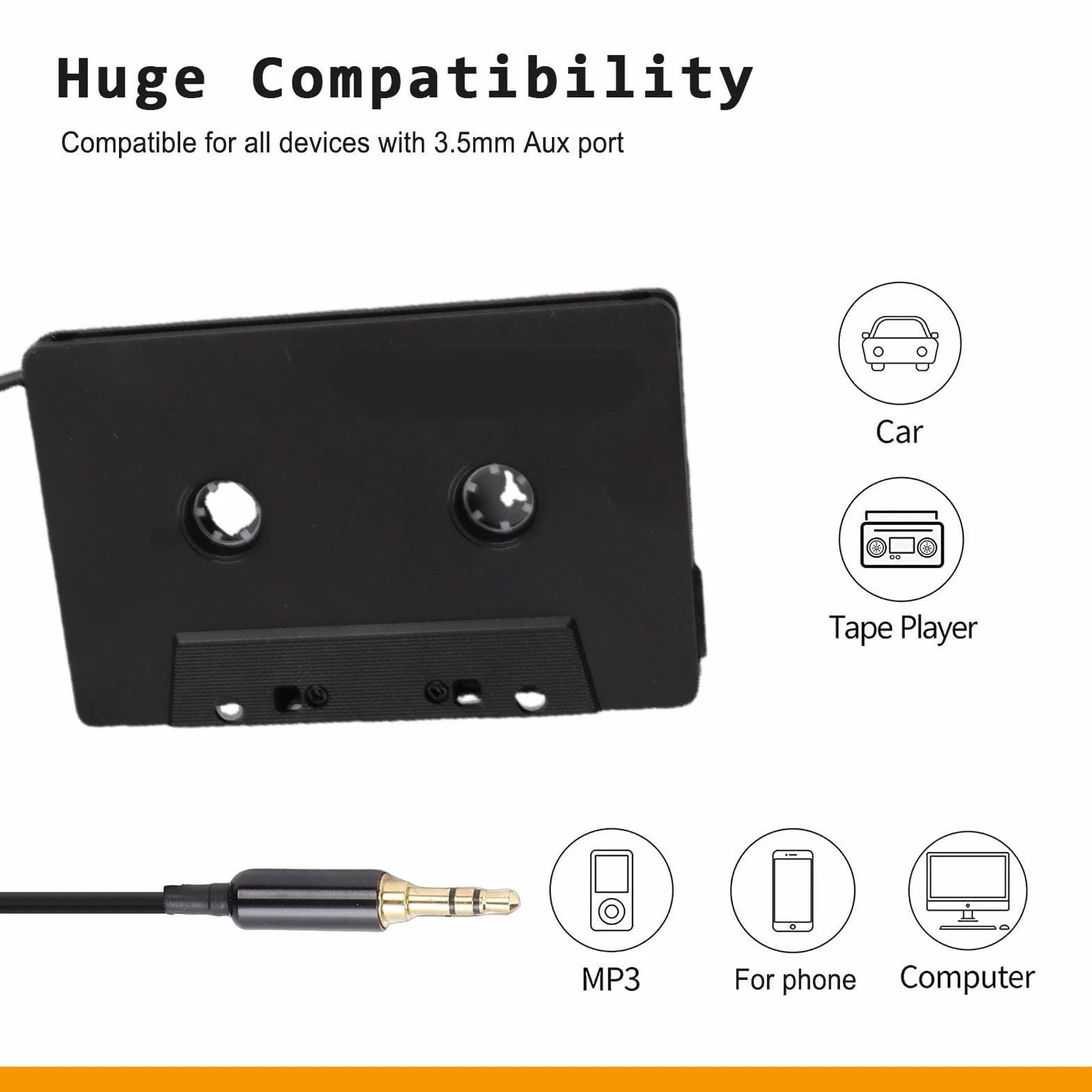 CCYLEZ Adapter do Kasety Samochodowej, Adapter Typu C do Taśmy Aux Samochodowego Zestawu Stereo, Kasety 3,5 Mm USB C Kabel w Nylonowym Oplocie, Pozłacane Złącze