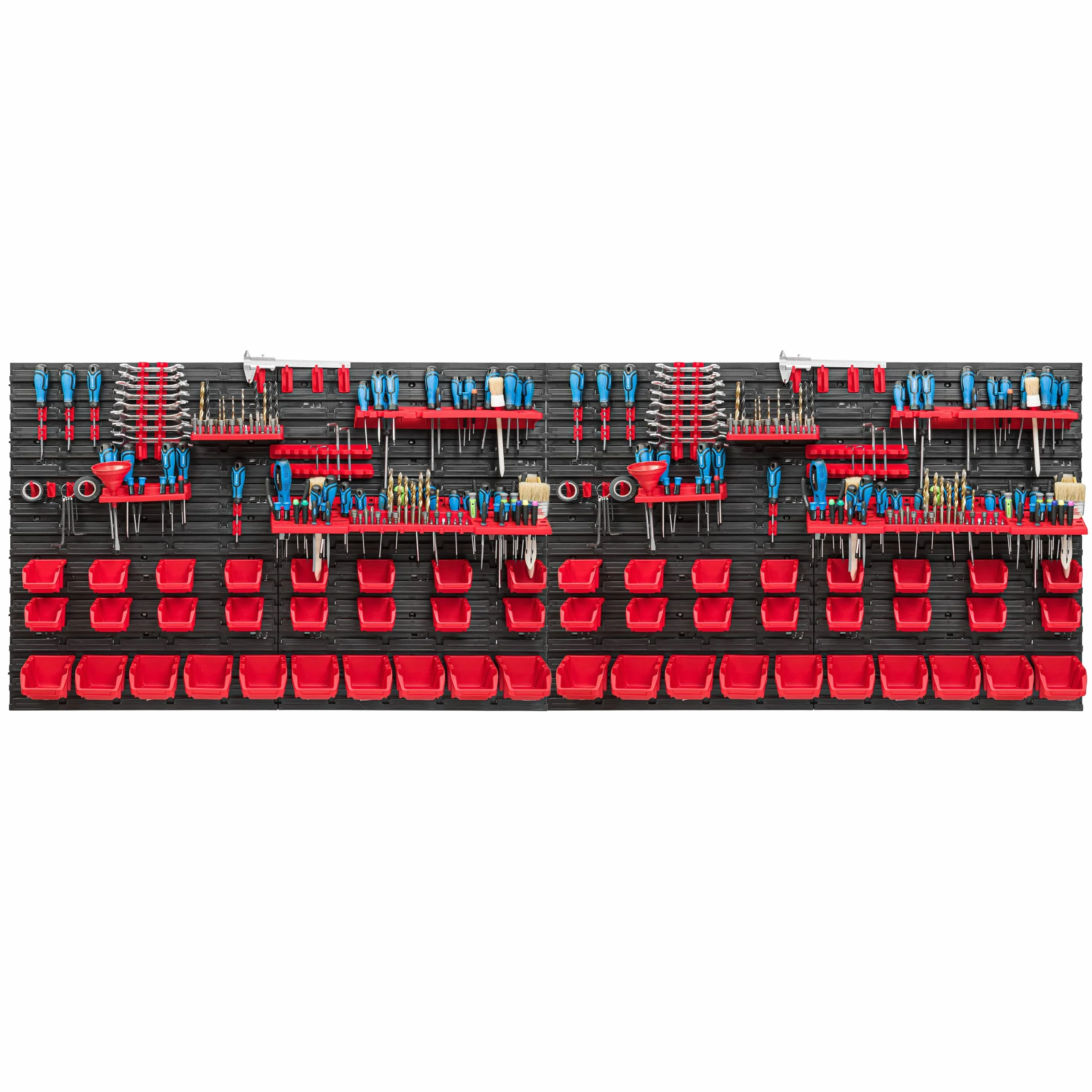System magazynowy regał warsztatowy | 230 x 78 cm | 52 szt. pudełko | regał ścienny z uchwytami narzędziowymi i pojemnikami do układania - płyty ścienne ekstra mocny regał magazynowy regał garażowy