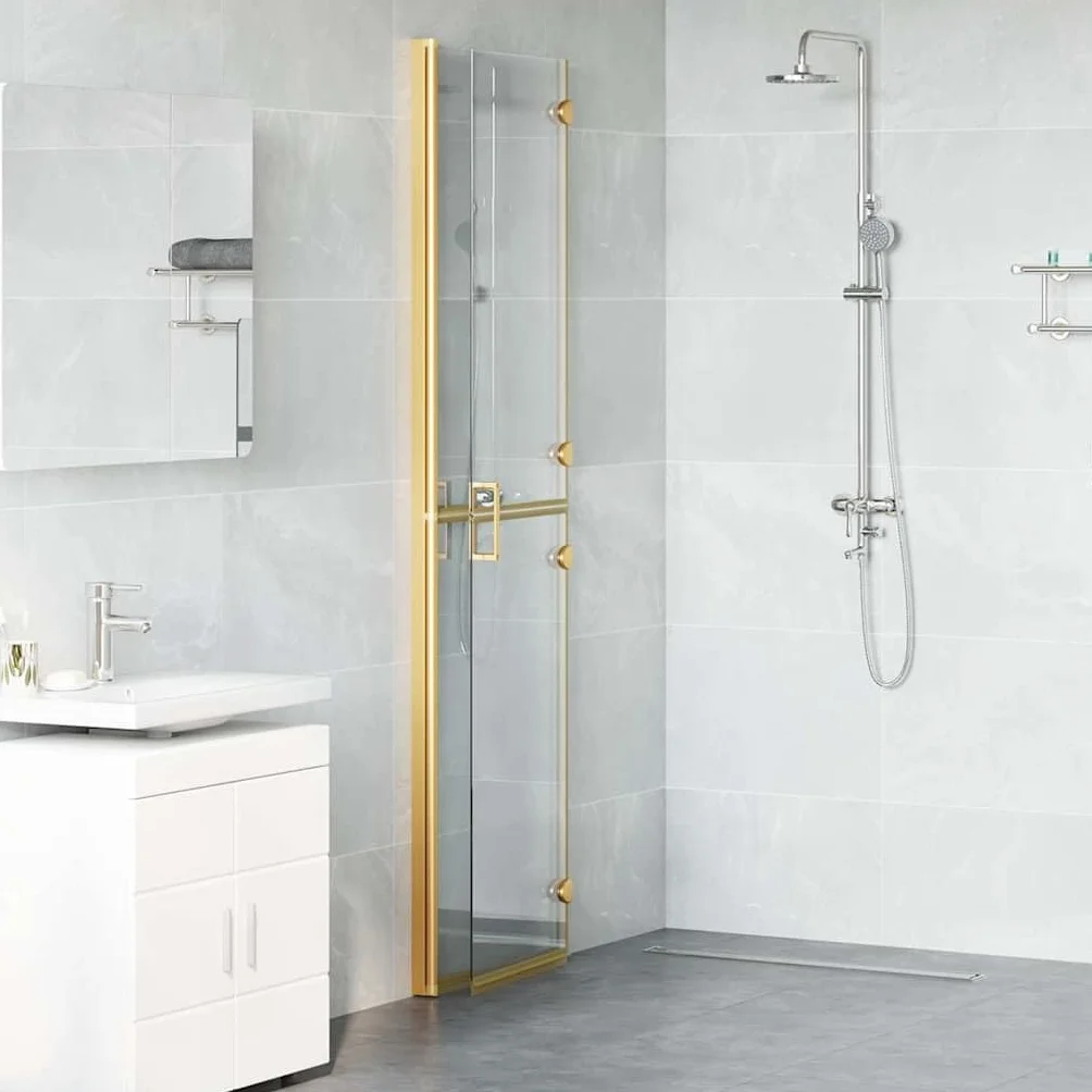 Ścianka prysznicowa Walk-In Gold 100 x 6,5 x 190 cm wykonana z aluminium i szkła hartowanego, składana, do łazienki, ochrona przed pryskaniem do prysznica bez barier i nowoczesna renowacja