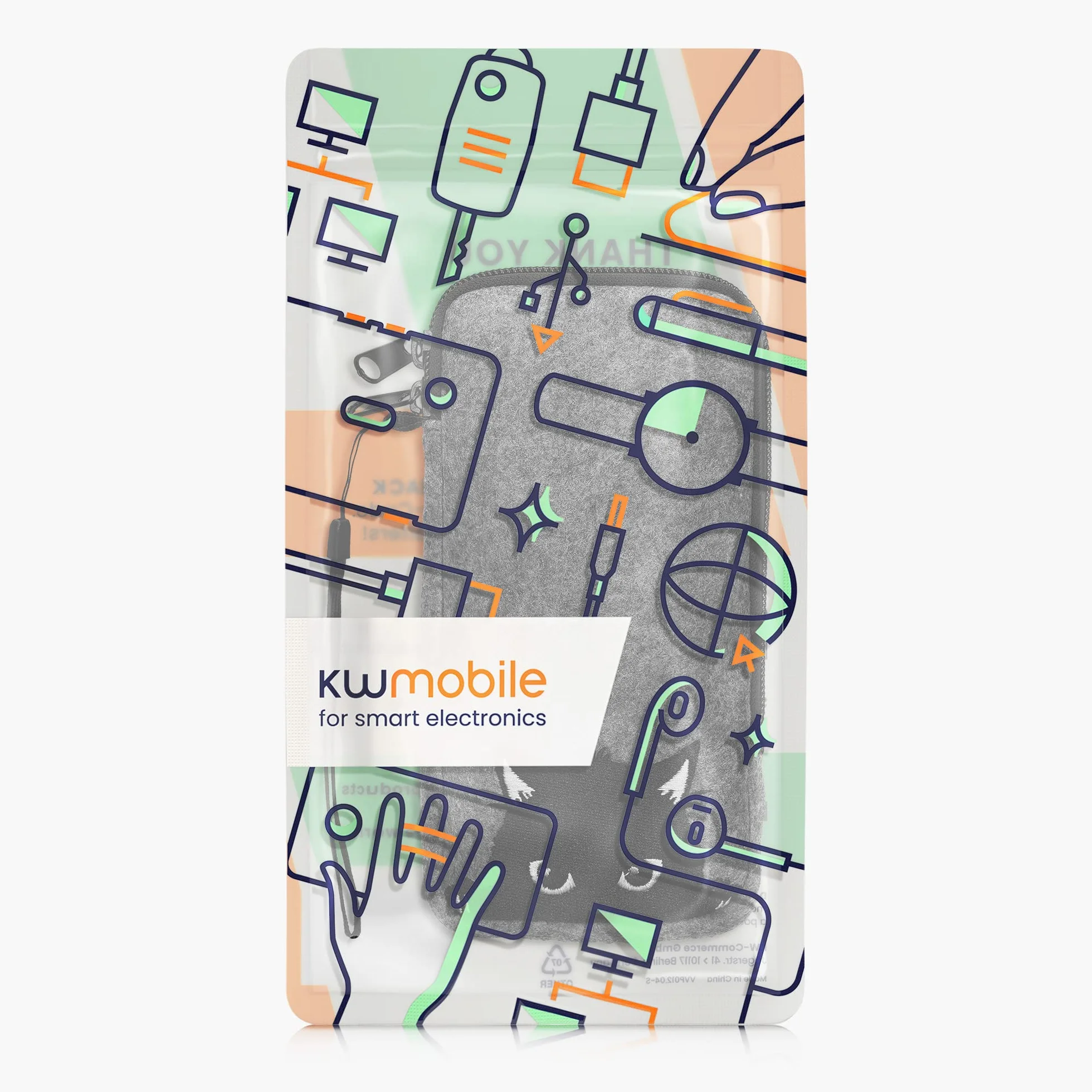 kwmobile Filcowe etui z zamkiem błyskawicznym do smartfona 7" szare/czarne