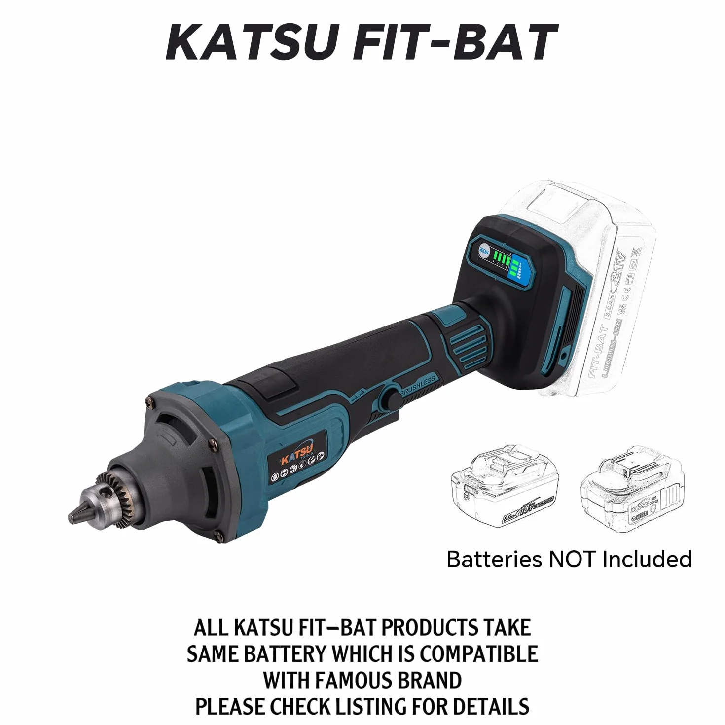KATSU FIT-BAT bezszczotkowa akumulatorowa szlifierka matrycowa, 21 V, narzędzie obrotowe ze zmienną prędkością i uchwytem 6 mm, do szlifowania, polerowania, rzeźbienia, bez baterii i ładowarki