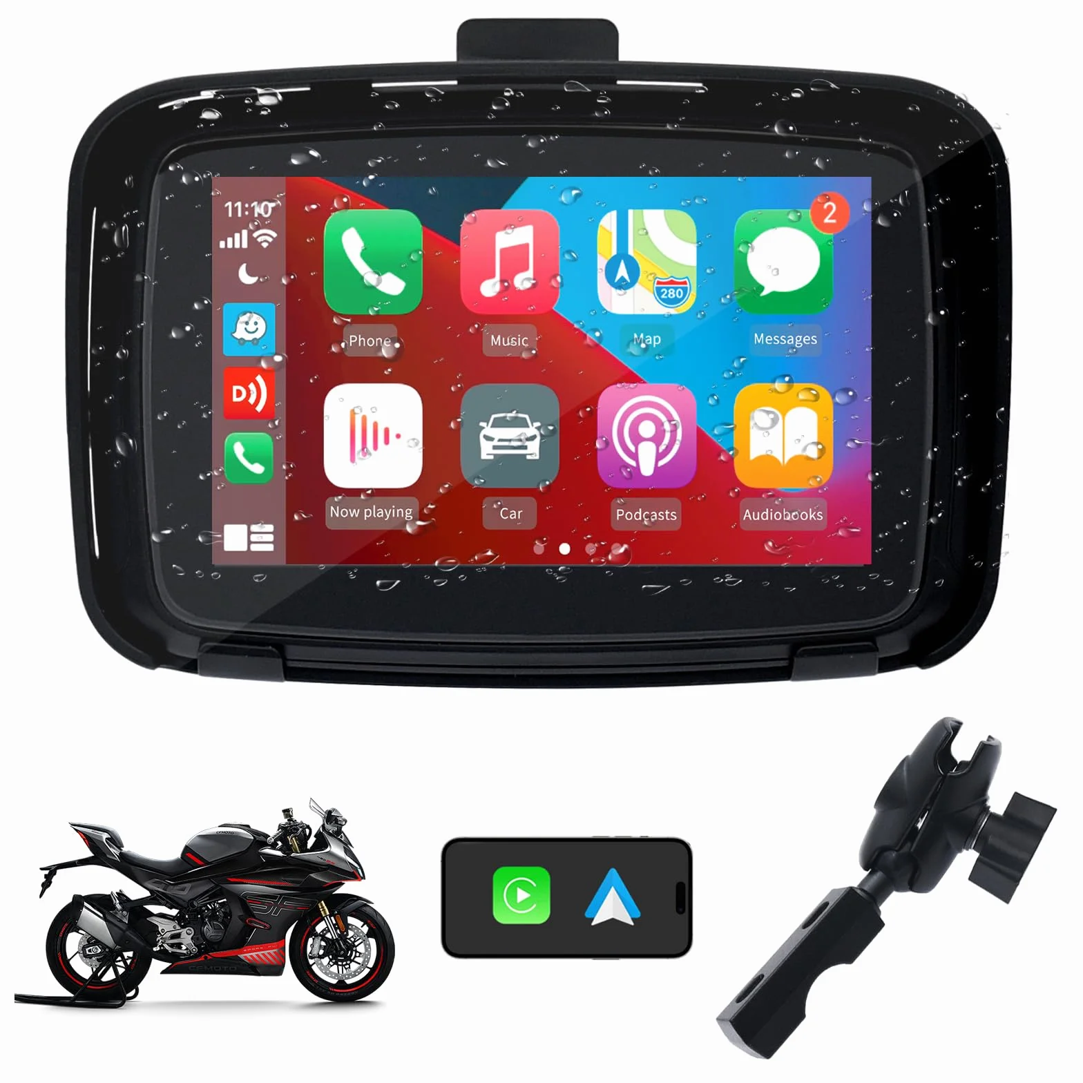 KAOLALI Bezprzewodowa nawigacja GPS Carplay 5-calowy ekran dotykowy IPX7 wodoodporna motocykl
