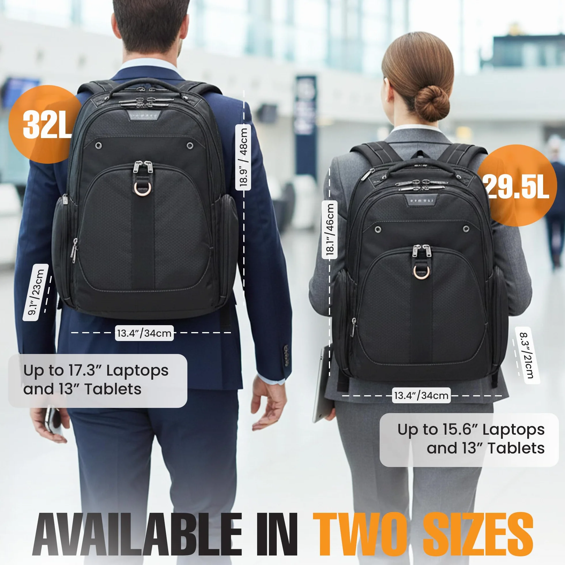 Everki Atlas biznesowy plecak na laptopa – plecak damski lub męski do pracy z regulowaną przegródką o przekątnej 28–39,6 cm, pojemność 29,5 l, przyjazny w podróży plecak biurowy, torba na laptopa