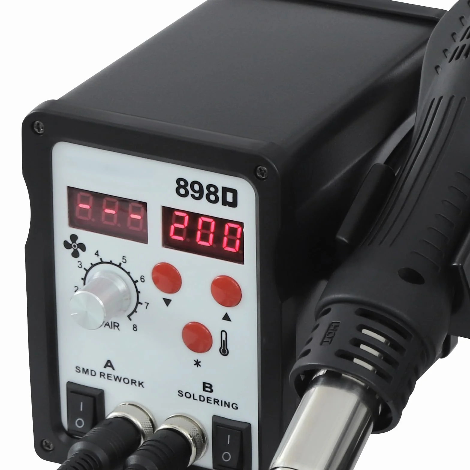 750W stacja lutownicza z pistoletem powietrznym i lutownicą, regulacja temperatury 200-480°C, 8 prędkości, wyświetlacz LED, do napraw elektronicznych