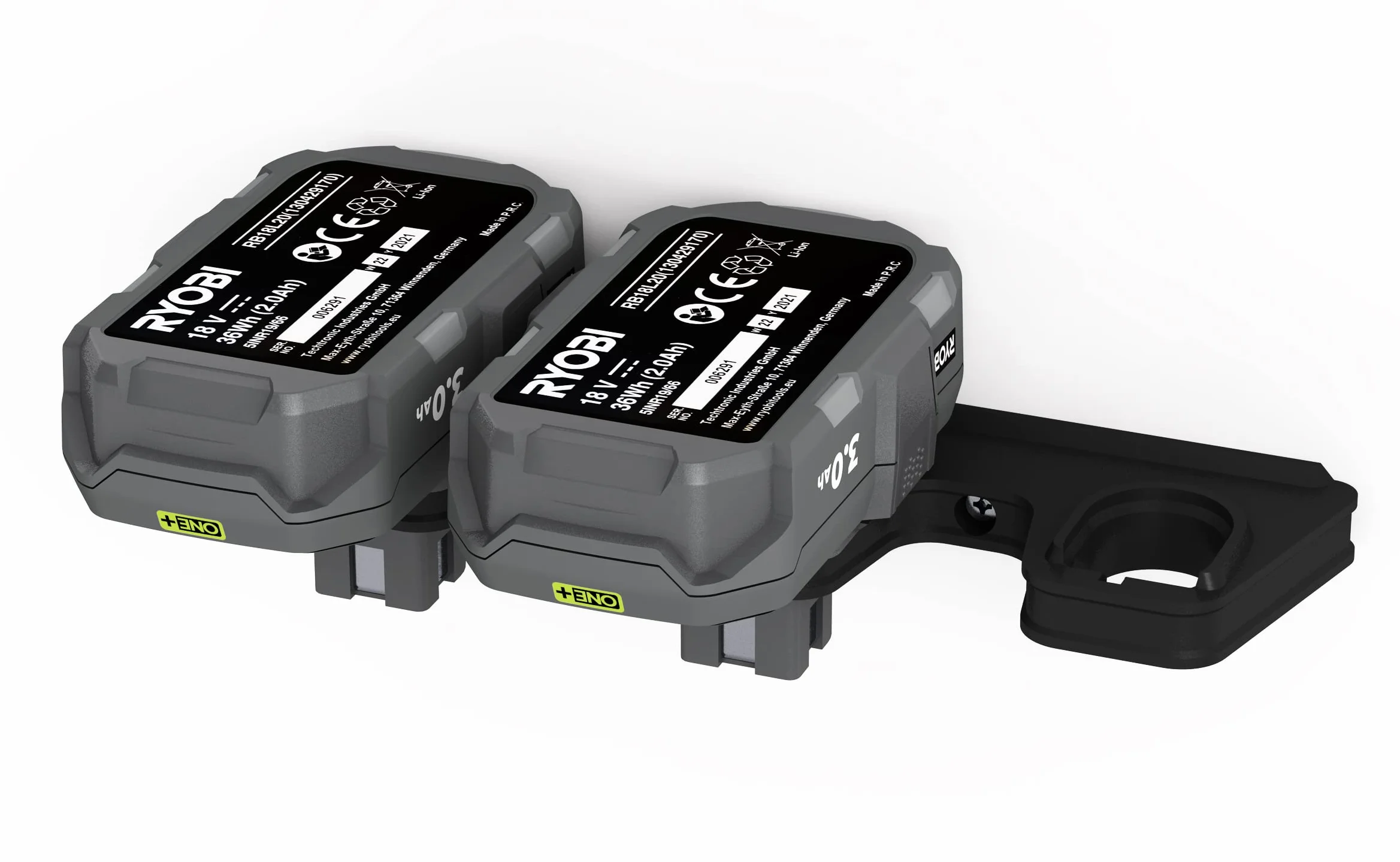NewGround Designs Uchwyt ścienny do akumulatora pasuje do akumulatorów Ryobi 18 V One+, uchwyt akumulatorowy, uchwyt ścienny odpowiedni do 3 akumulatorów