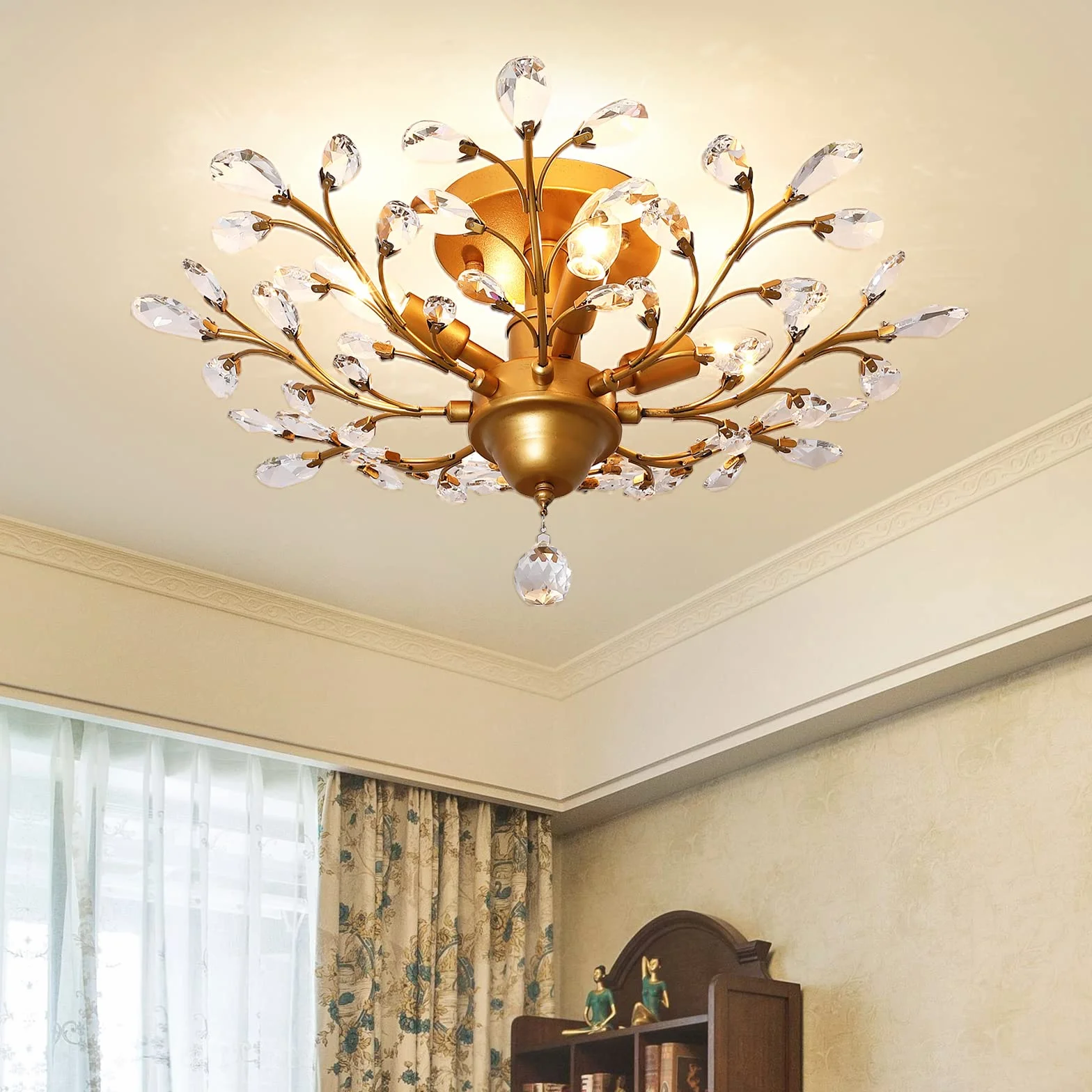 Garwarm 4 światła vintage kryształowe żyrandole lampy sufitowe LED światło kryształowe wiszące oświetlenie sufitowe oprawy oświetleniowe żyrandole oświetlenie do salonu sypialni restauracji ganku żyrandol (złoty)
