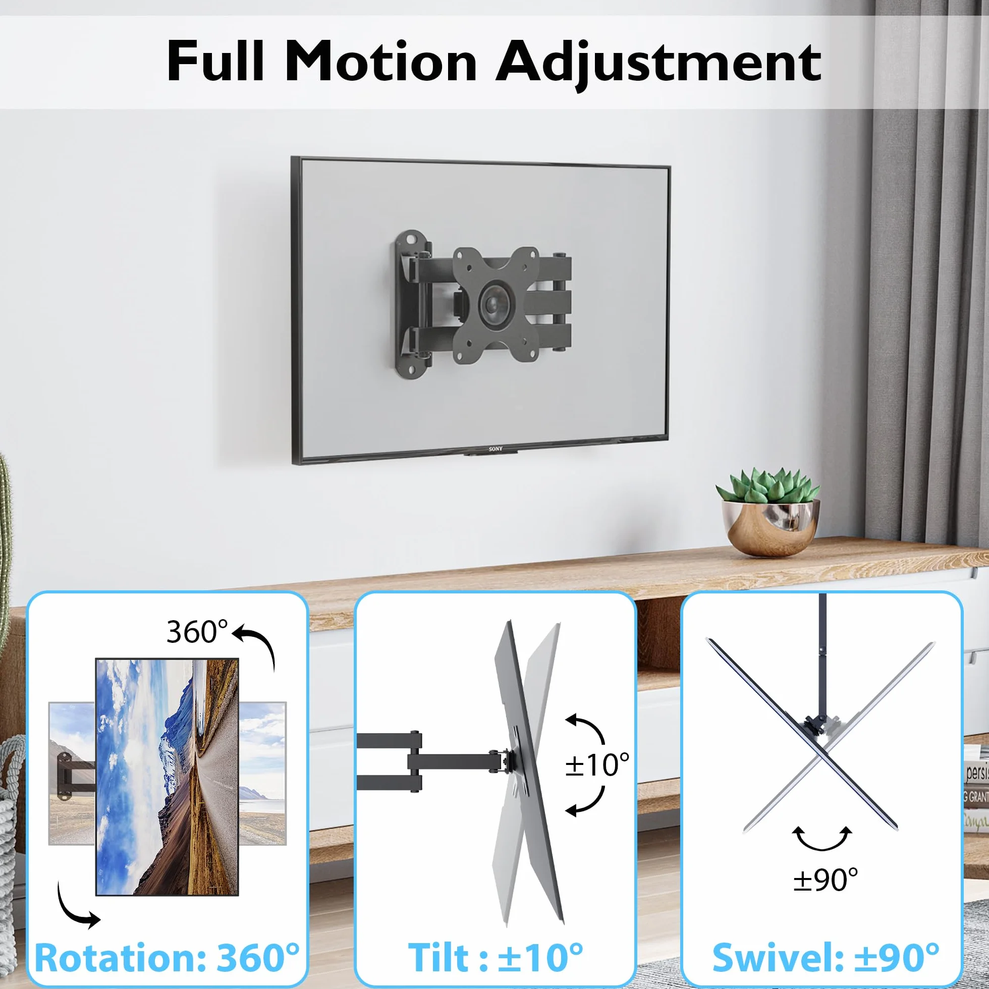 BONTEC Przegubowy Uchwyt Ścienny Full Motion do TV LED LCD 13"-30", VESA 75x75mm/100x100mm, 15kg