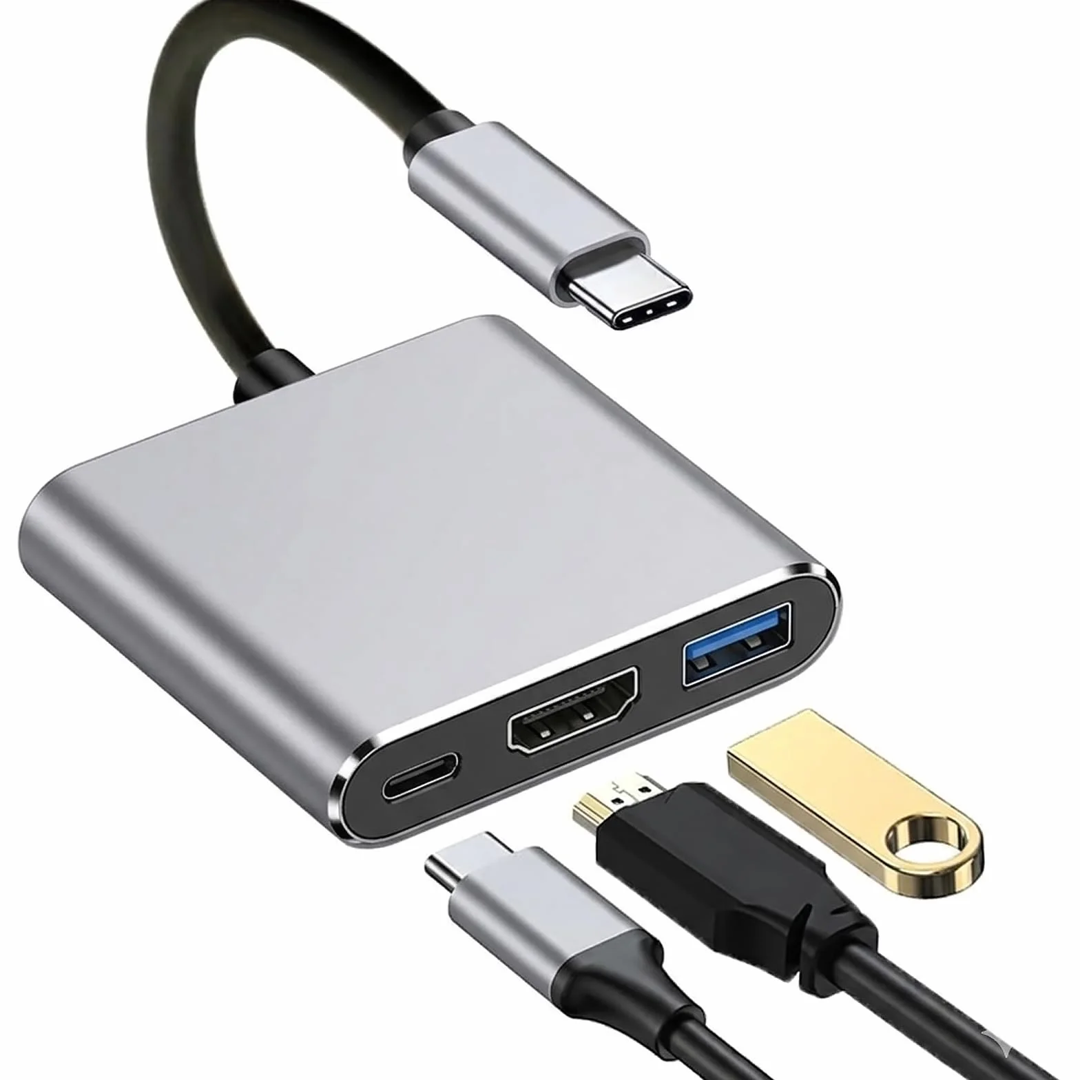 Adapter USB C na HDMI 4K 30 Hz Multiport Hub 100 W PD USB 3.0 do MacBook Pro/Air iPad Pro Samsung S24/S23 Surface HP