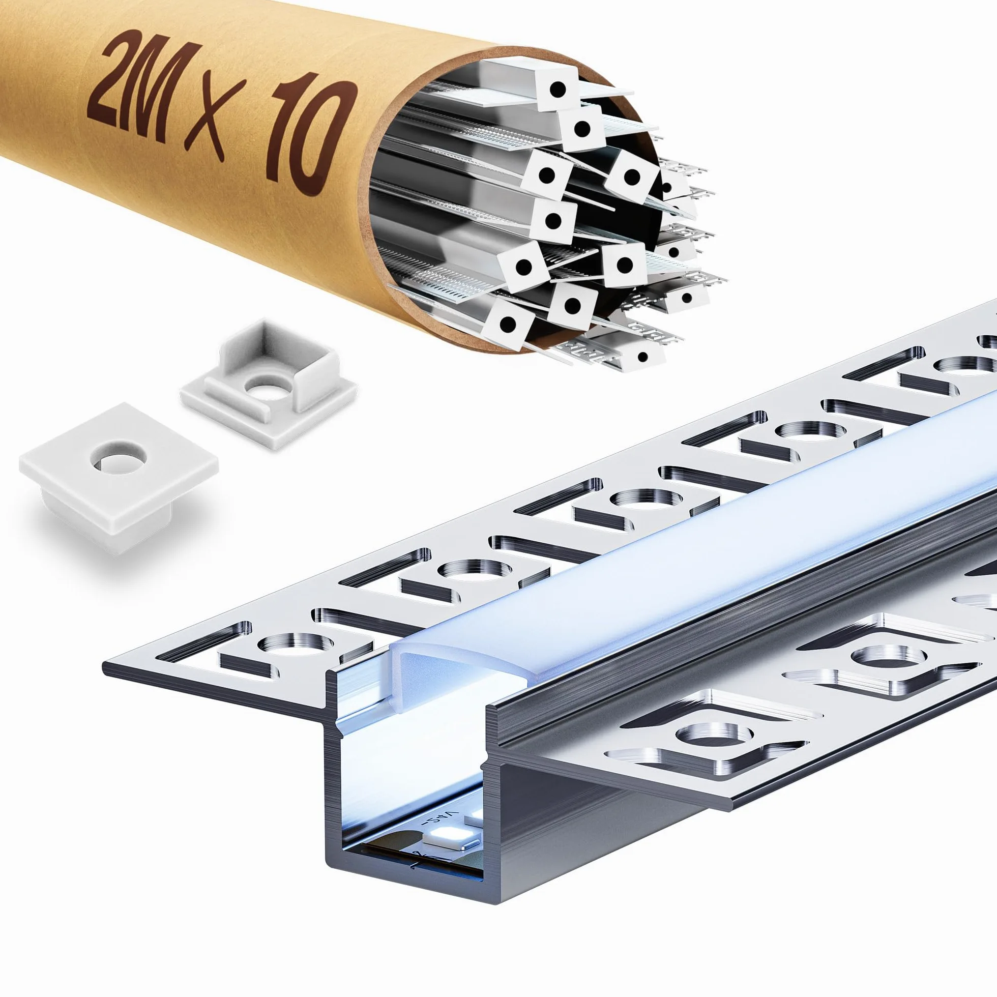 10 x profil LED do suchej zabudowy 2 m, szyna LED 2 m, profil aluminiowy, szyna podtynkowa i dyfuzor natynkowy do pośredniego oświetlenia sufitowego