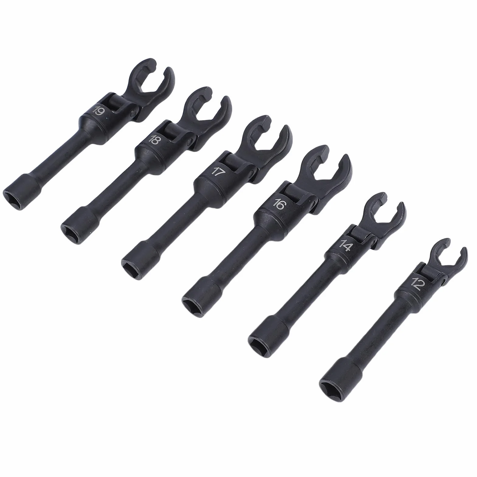 Drfeify Zestaw Kluczy do żyłki z długą elastyczną stopką Crows Foot ze Stali Cr V 3 8-calowe Metryczne Klucze Crowfoot 12 19 Mm Głowica 180 Stopni do Naprawy Hydraulicznej Hamulca Przewodu Paliwowego