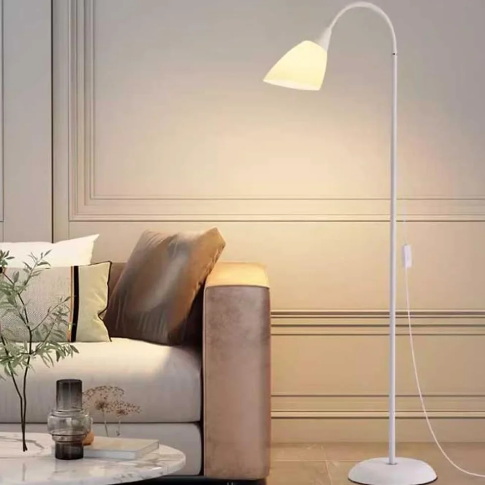 Lampa podłogowa Biała lampa podłogowa do sypialni, na sofę, do biura, nowoczesna lampa stojąca z abażurem