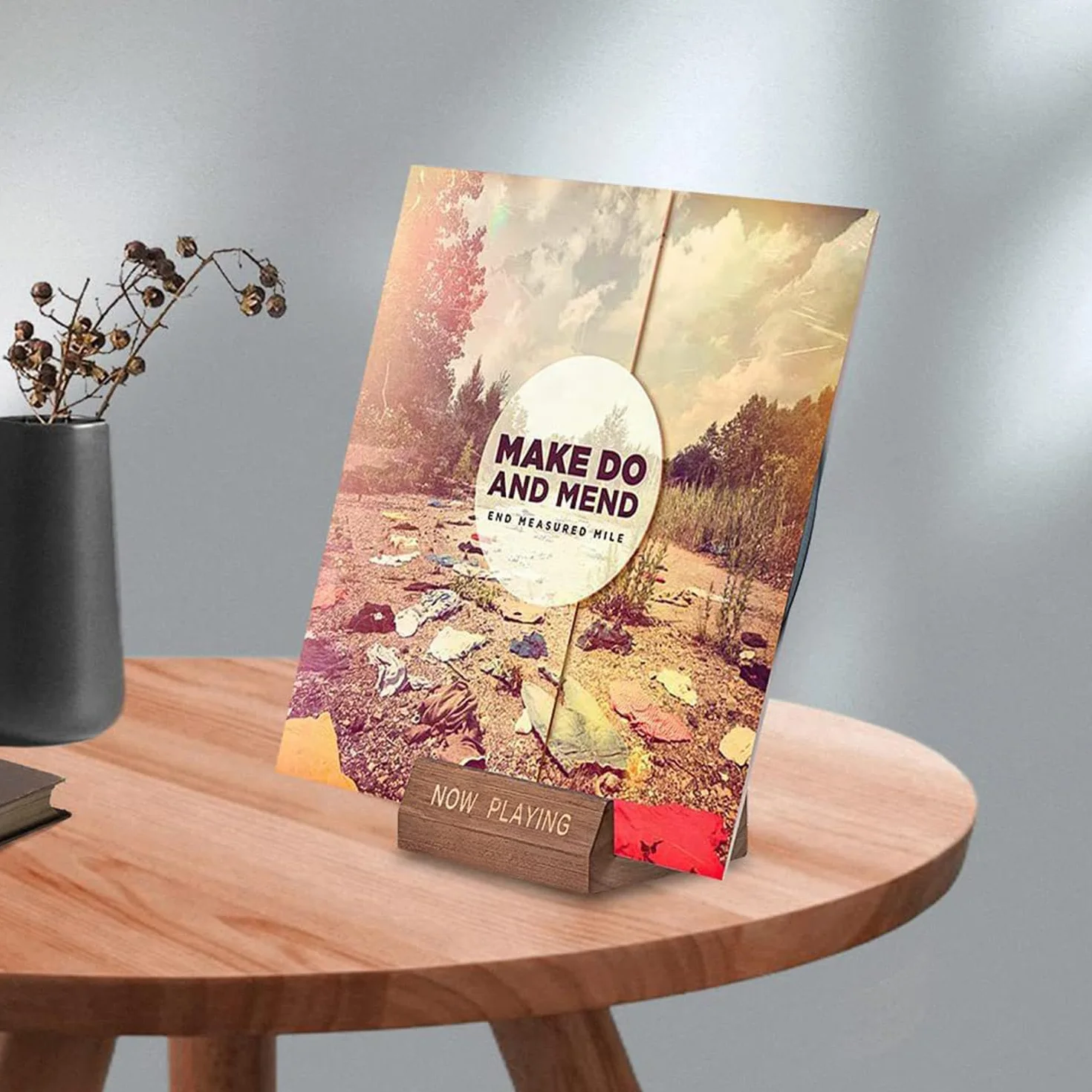 Drewniany stojak na płyty winylowe vintage brązowy