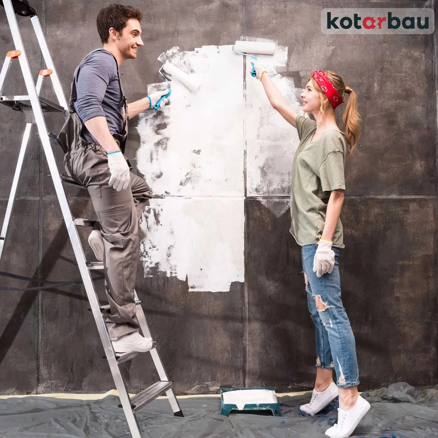 KOTARBAU® Zestaw 10 szt. Folia Malarska - 4 x 5 m - Folia Ochronna Budowlana - Gruba - Mocna - Szara
