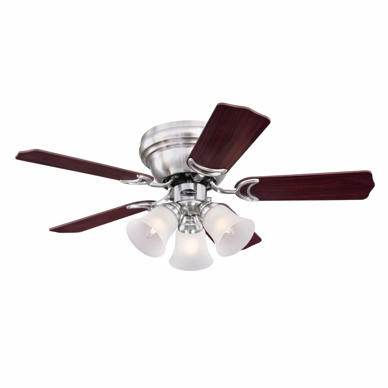 Westinghouse Lighting 72073 Contempra Trio 90 cm wentylator sufitowy ze szczotkowanego niklu, zestaw oświetlenia, z matowym szkłem