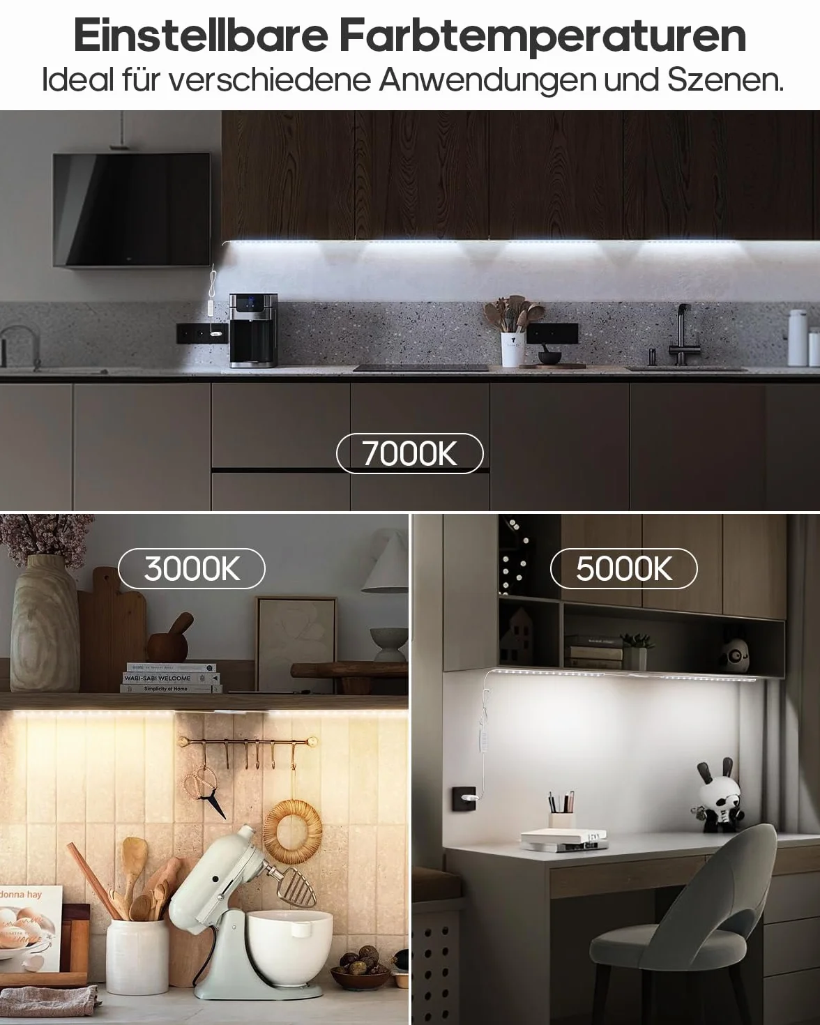 GOODEA Ultra cienka lampa podszafkowa LED z możliwością ściemniania, 2 x 30 cm, 400 lm, listwa świetlna z przełącznikiem, 3 temperatury barwowej LED, listwa oświetleniowa do kuchni, piwnicy