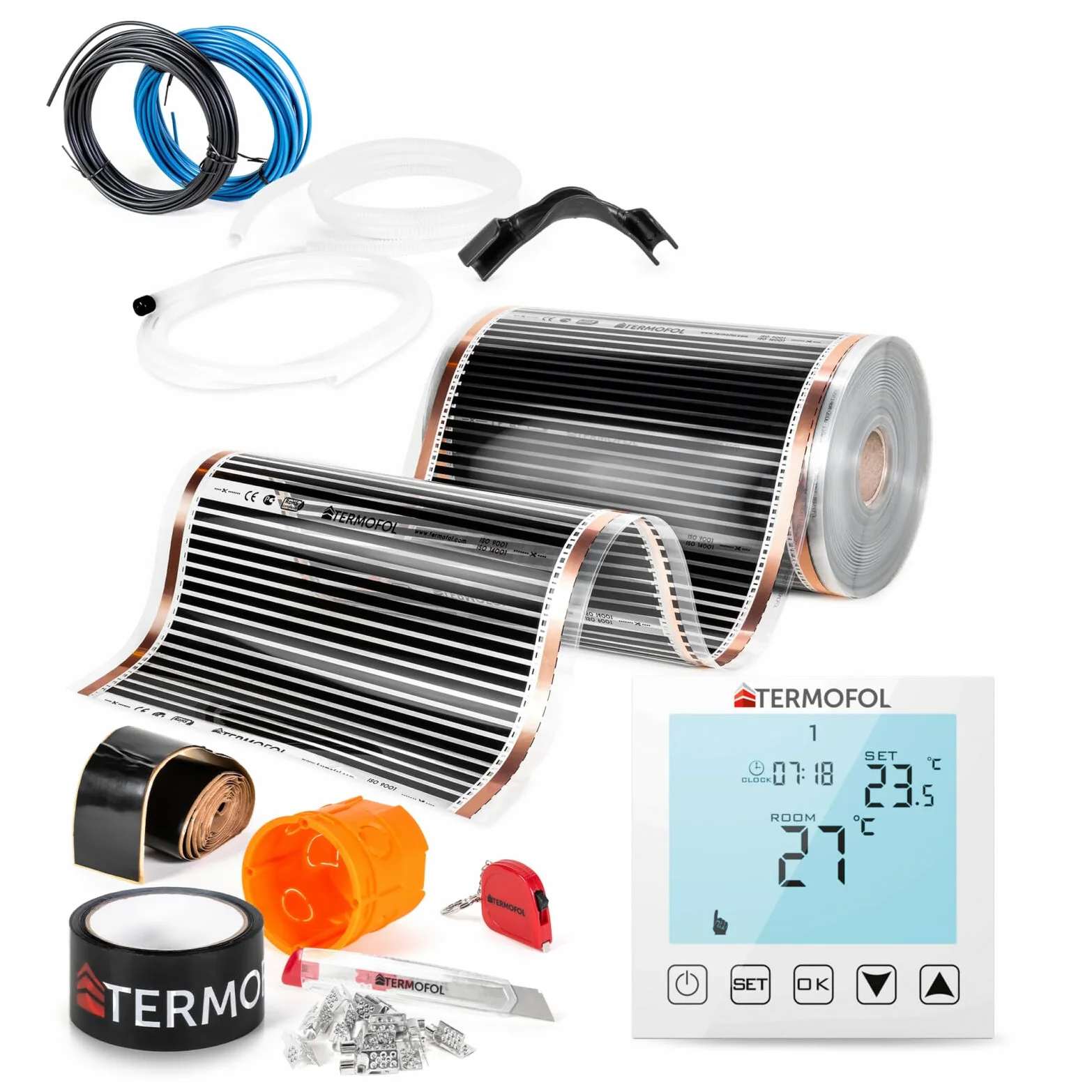 Termofol - Folia grzewcza na podczerwień | Moc: 220W/m2 | Powierzchnia 3 m² | Kompletny zestaw z termoregulatorem TF-H1 | Do samodzielnego montażu | Ogrzewanie podłogowe, ścienne lub sufitowe | Ogrzewanie na podczerwień