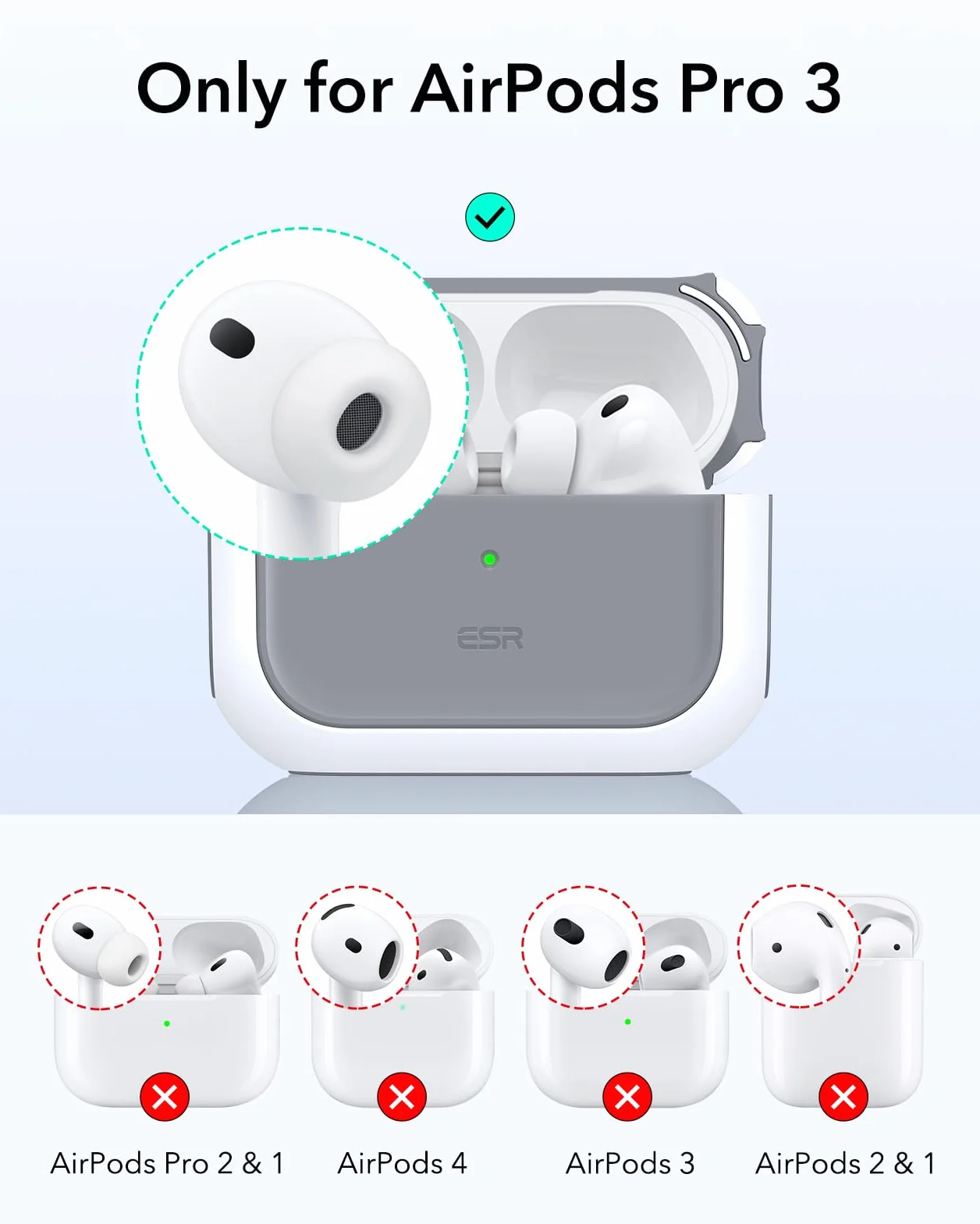 ESR Etui do AirPods Pro 3, kompatybilne z MagSafe, pełna ochrona, biały