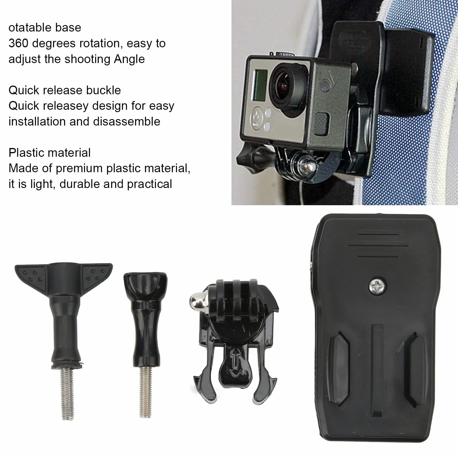 Plecak Uchwyt na Pasek na Ramię z Obrotowym Mocowaniem Podstawy 360 Stopni do Kamer Sportowych