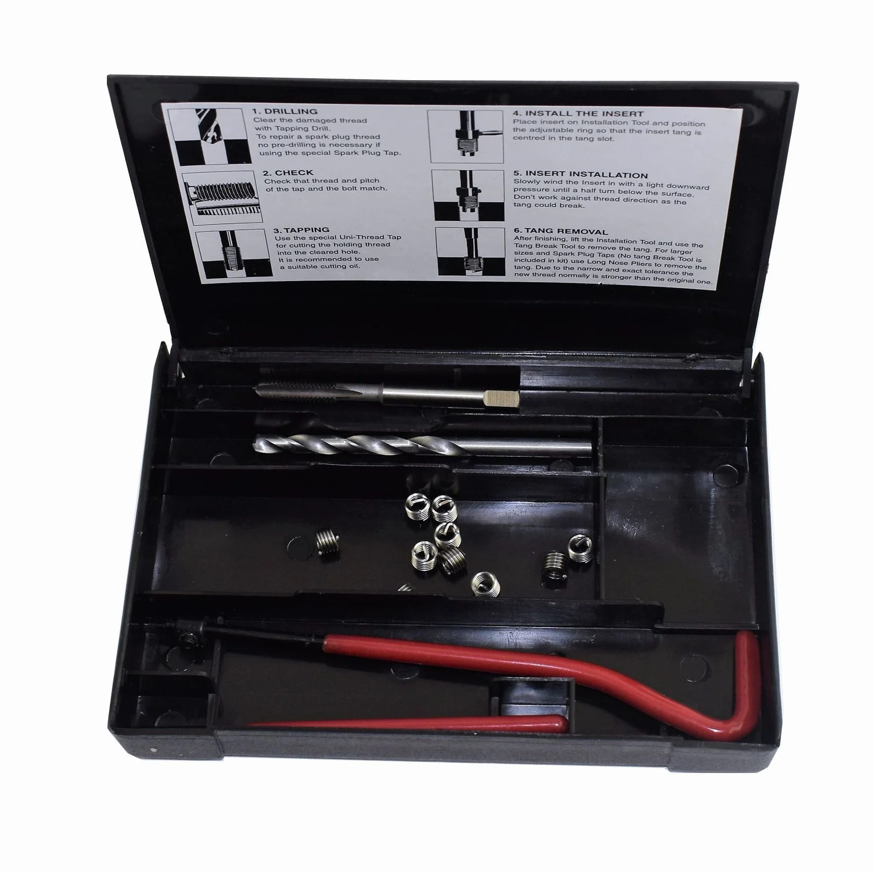 AB Tools Zestaw narzędzi do naprawy gwintów 3/8" x 16 BSW Whitworth Helicoil do uszkodzonych gwintów, zestaw 14-częściowy