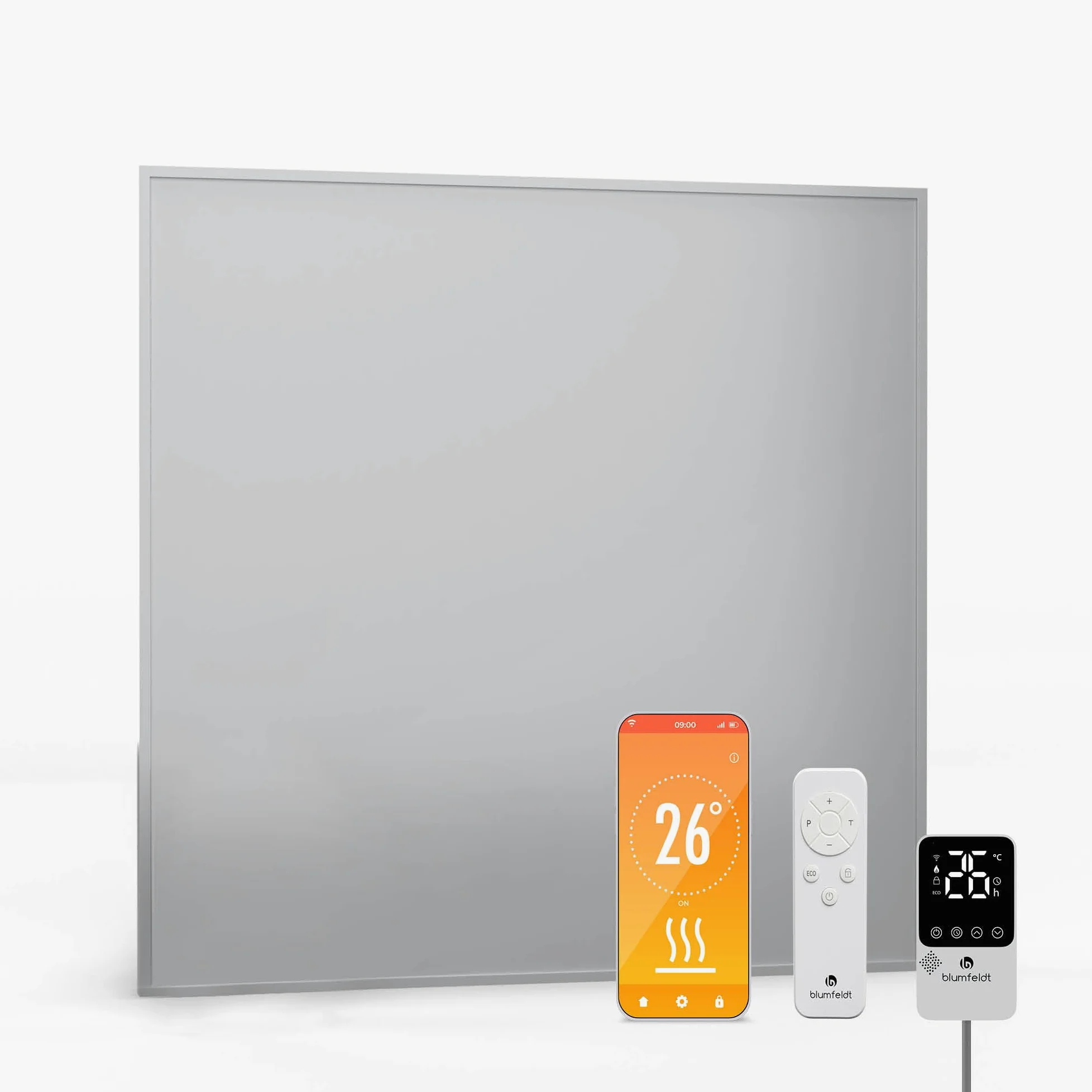 Blumfeldt Ogrzewanie ścienne na podczerwień 360W – Montaż ścienny, Zewnętrzny termostat, Sterowanie aplikacją, 95% efektywności, Do 6-10 m², Aluminium, Zabezpieczenie przed przegrzaniem, Łazienka