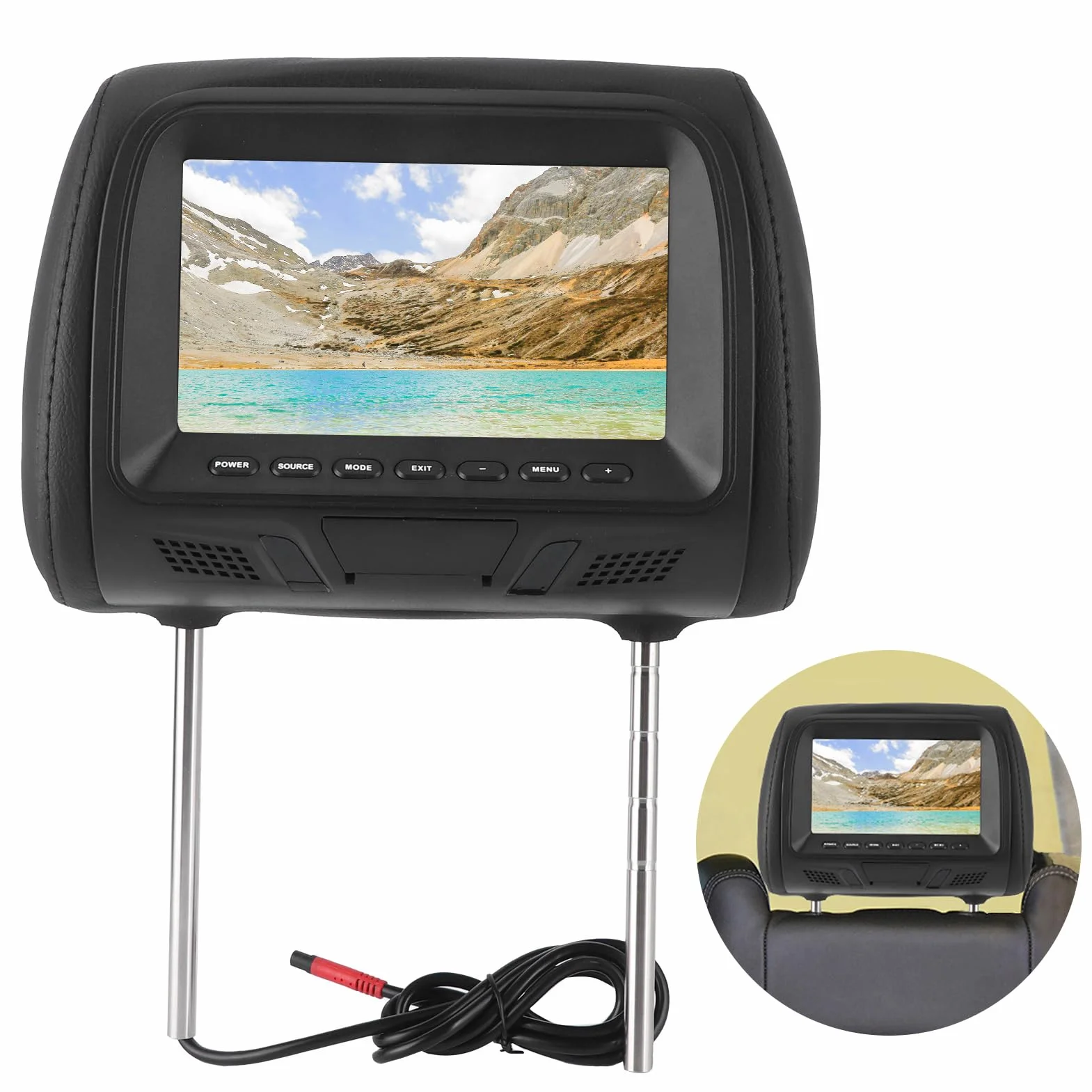 KIMISS Monitor samochodowy 7" MP5 dla dzieci, podgłowikowy wyświetlacz LCD, wsparcie USB, wzmacniacz, dla samochodu