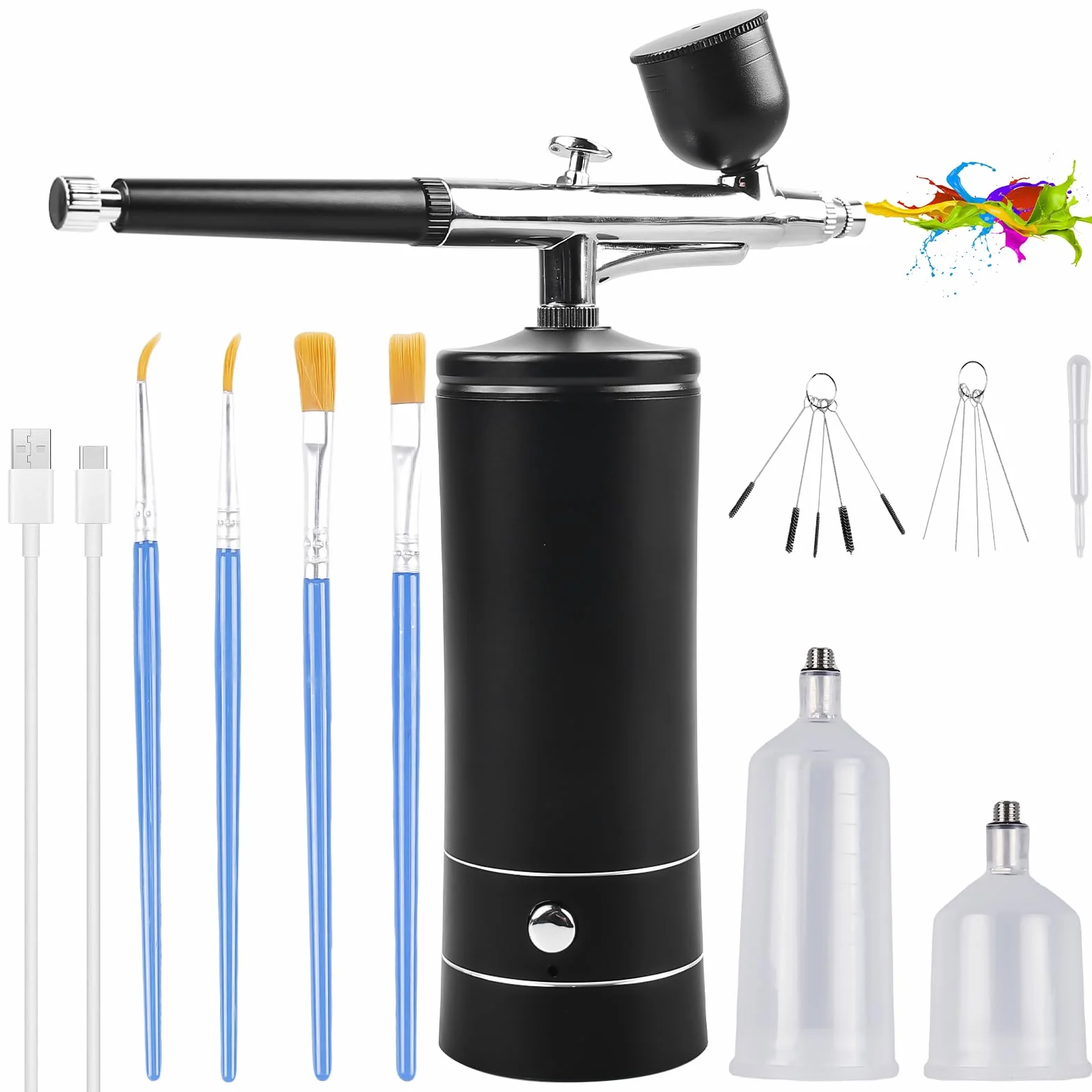 Przenośny zestaw Airbrush Kit, wielokrotnego ładowania, ręczny pistolet aerografowy ze szczotką, mini aerograf z kompresorem, do projektowania paznokci, dekoracji ciast, makijażu, modelowania tatuażu