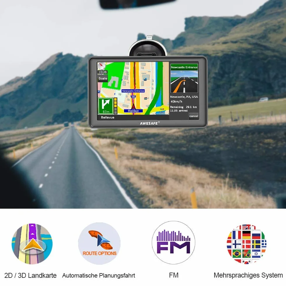 AWESAFE nawigacja GPS do samochodów osobowych i ciężarowych, ekran 7''