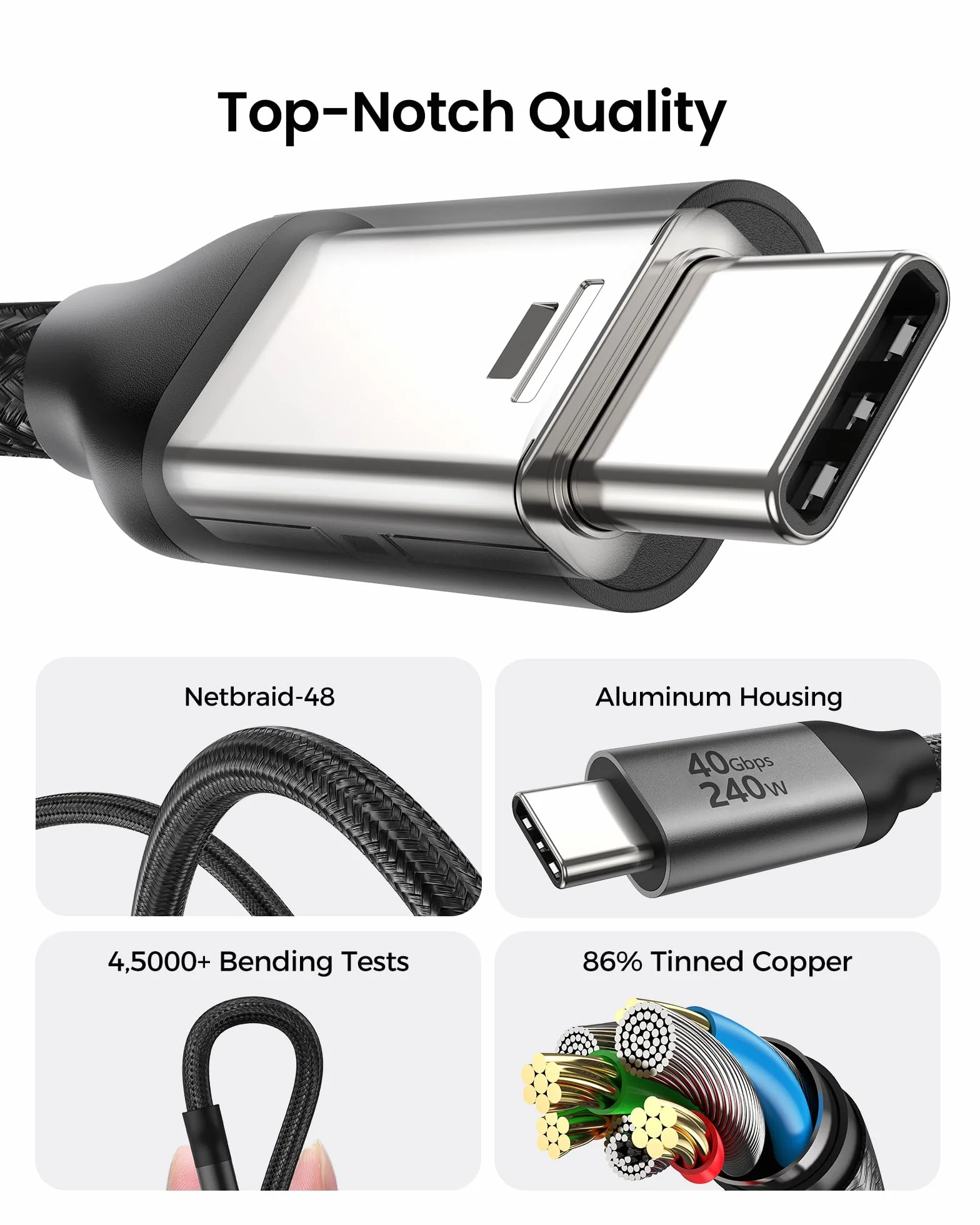 Silkland Kabel USB4 Thunderbolt 4 40Gbps PD3.1 240W 48V/5A 8K@60Hz USB C do USB C 0.5M