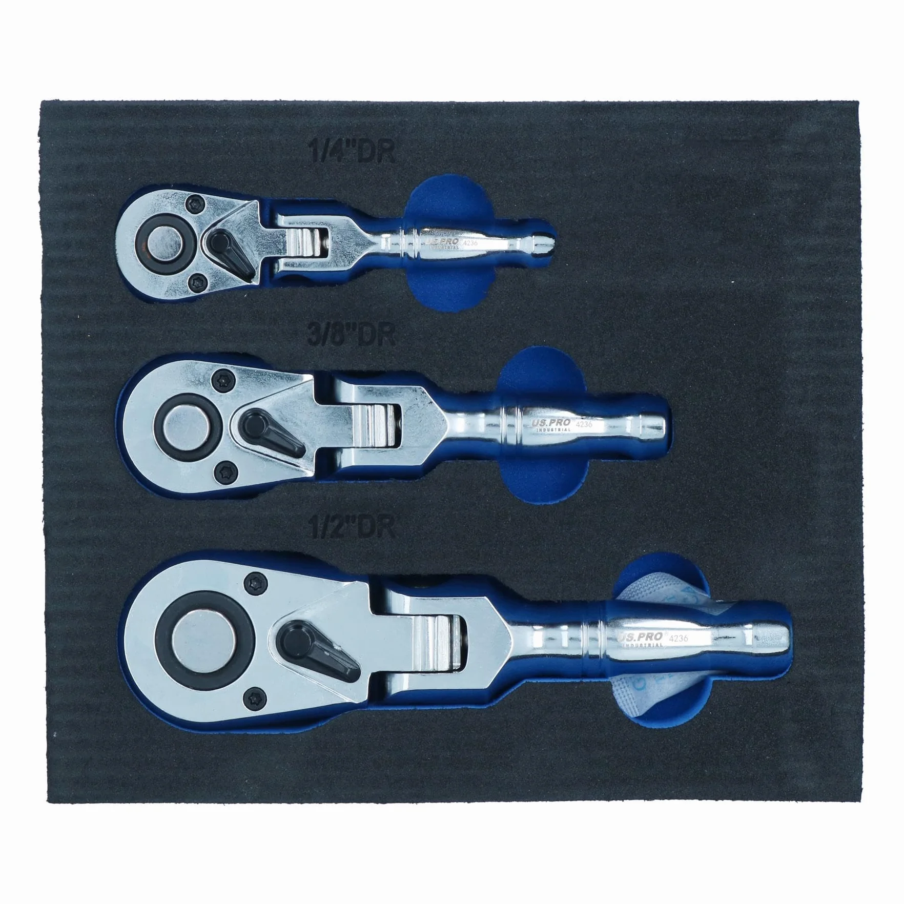 AB Tools Stubby Flexi Headed grzechotka zestaw wkrętaków nasadowych odwracalne 1/10.2 cm 3/20.3 cm 1/5.1 cm 3 szt