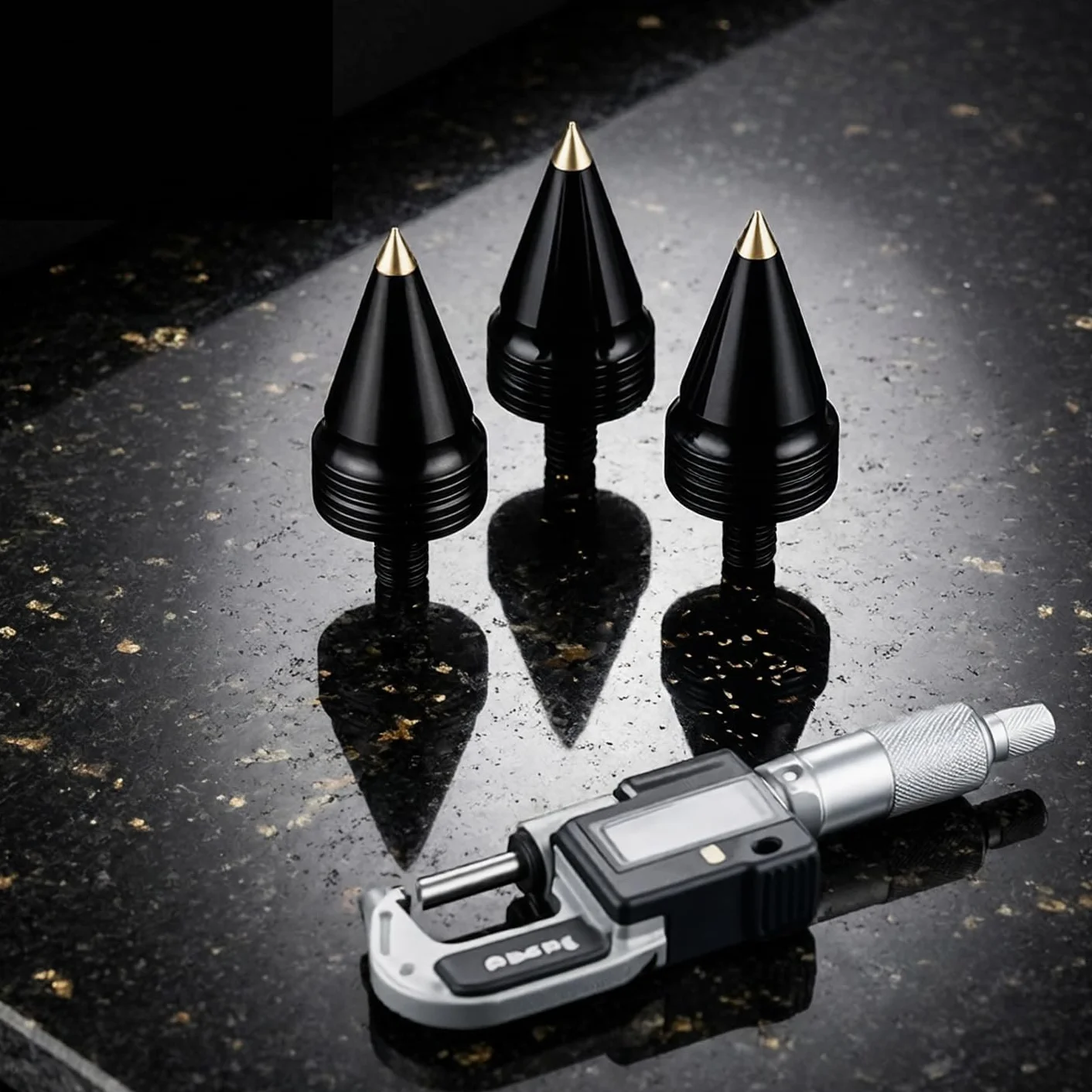 Kolce głośnikowe M6 20 mm 34 mm czarne aluminium mosiężną końcówką zestaw 4 szt. nóżki izolacyjne CNC do głośników HiFi