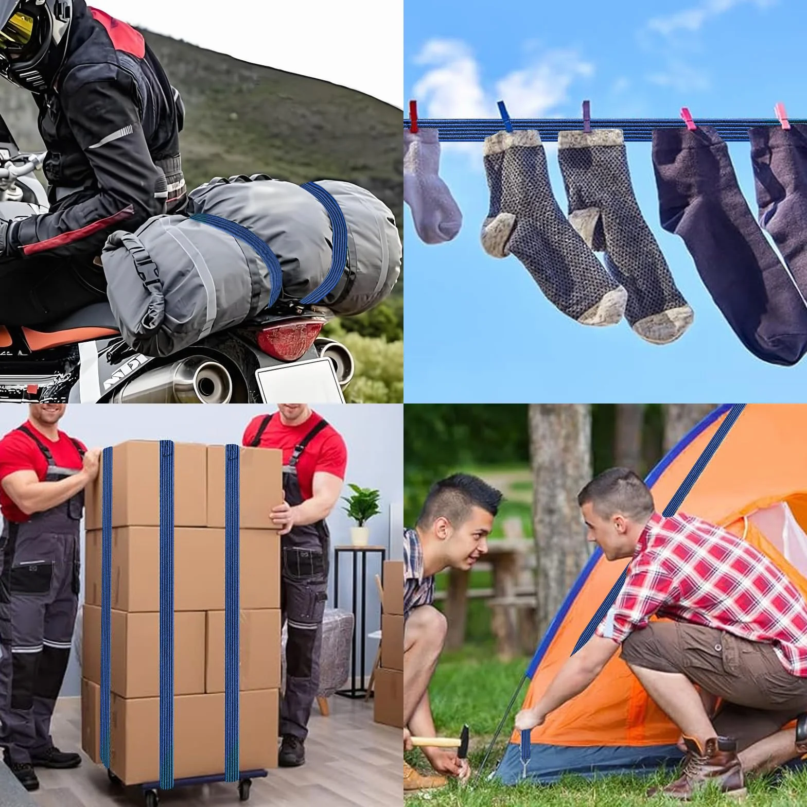 4 sztuki gumek napinających z haczykami, płaskie pasy napinające, długość 1 m, gumowy napinacz do wózka transportowego, bagażnika, roweru, motocykla, na kemping