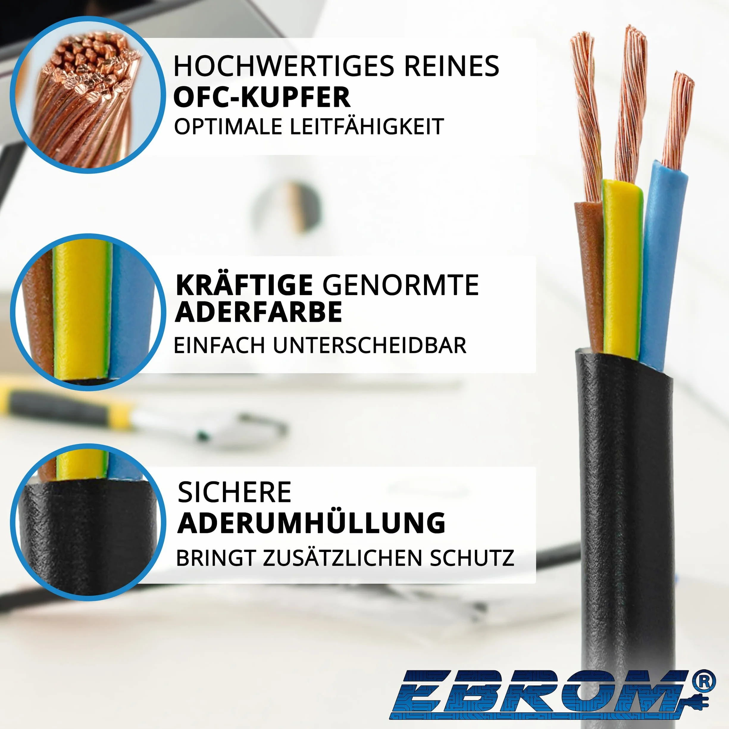 Wąż H03VV-F 3G 0,75 mm² - 3 x 0,75 mm² - czarny - 10 m