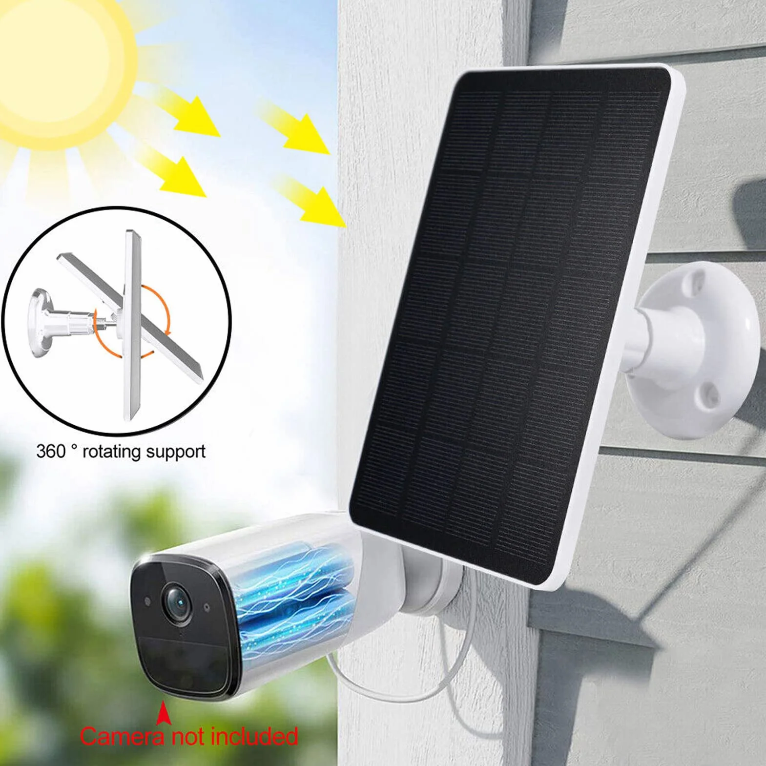 Panel słoneczny 10 W, zewnętrzna ładowarka słoneczna USB do kamery bezpieczeństwa (biała)