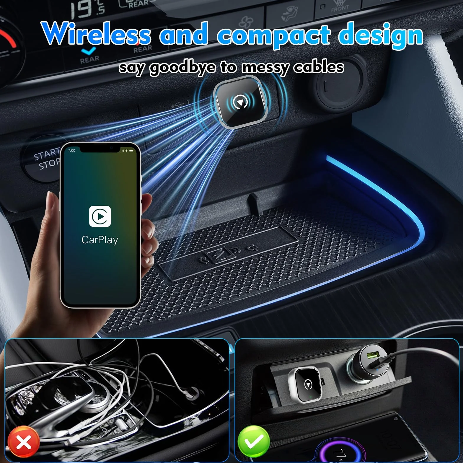Bezprzewodowy Adapter Carplay 2 w 1, konwertuje przewodowy na bezprzewodowy, mini