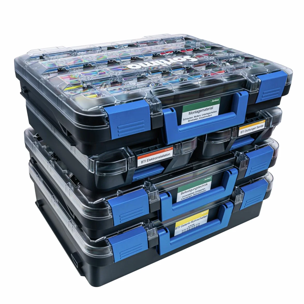 T-BOXX 320 antracyt i niebieski uchwyt – walizka narzędziowa na małe części, przezroczysta pokrywa, możliwość dopasowania, kompatybilna z SR5, WorkMo i T-BOXX 120, wytrzymała i wytrzymała