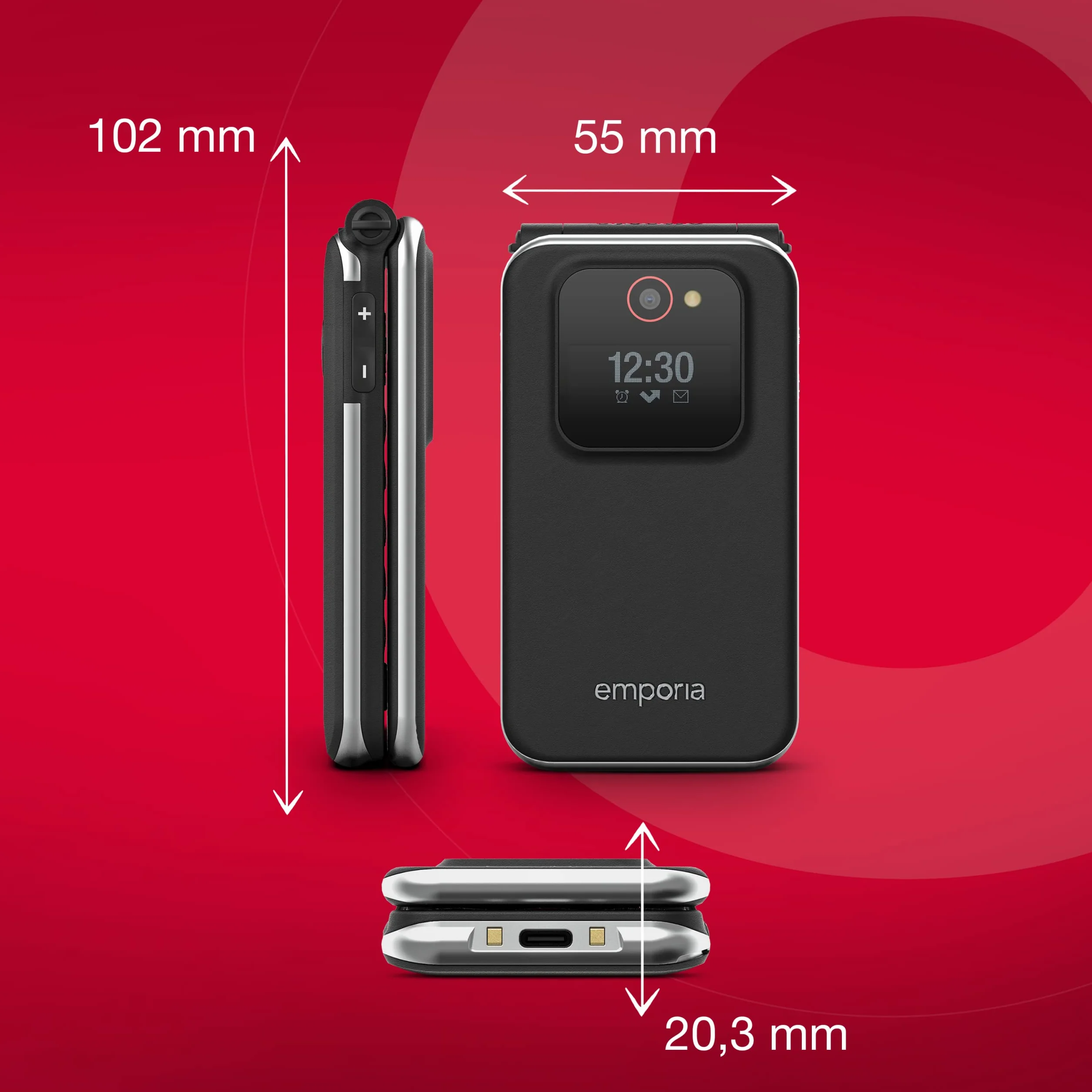 Emporia JOY-LTE telefon komórkowy 4G dla seniorów, duże przyciski, kolorowy wyświetlacz 2,8", czarny