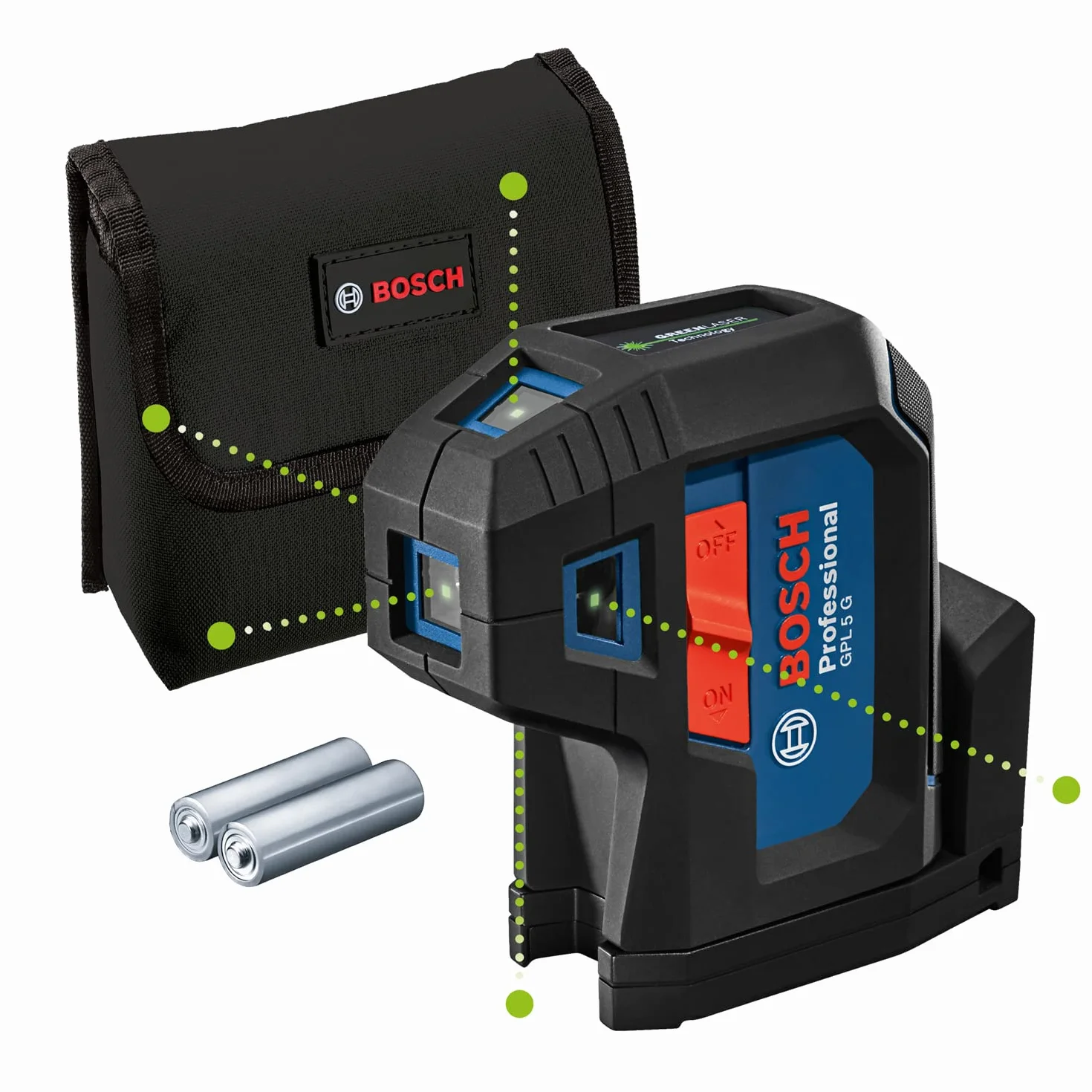 Laser 5-punktowy GPL 5 G Bosch Professional (zielona wiązka, zasięg pracy: do 30 m, pokrowiec)
