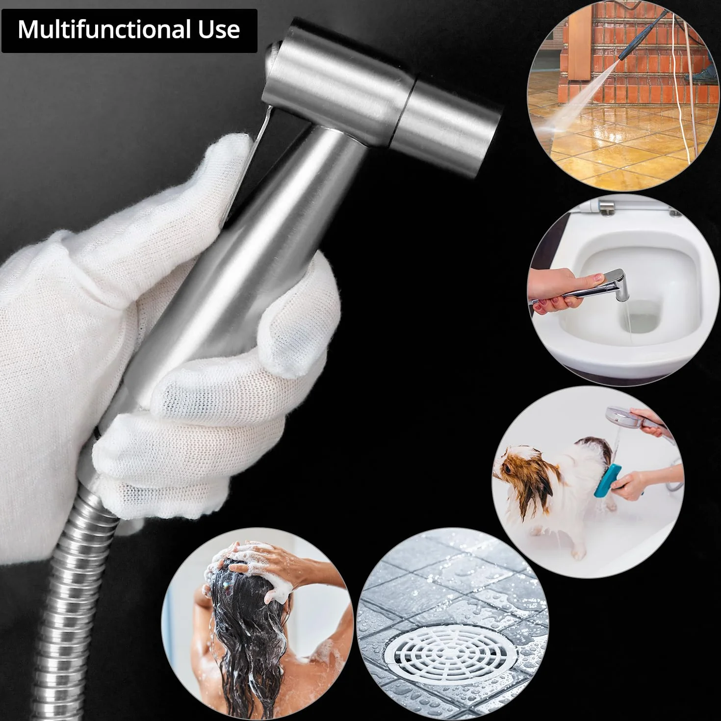 QWORK® Przenośny zestaw prysznicowy bidet, opryskiwacz do bidetu ze stali nierdzewnej SUS304 z szczelną konstrukcją