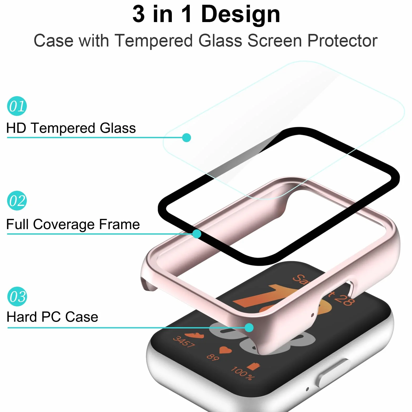Pokrowiec ochronny do Samsung Galaxy Fit 3, twardy PC, szkło hartowane, odporny na zarysowania