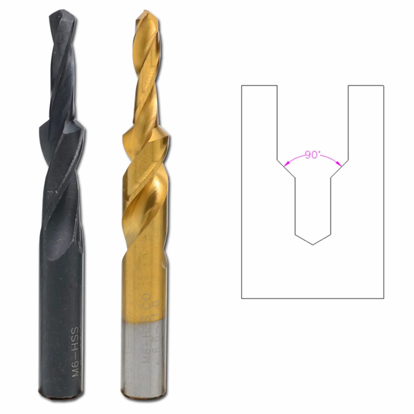 1PC HSS pogłębiacz wiertło stopniowe powlekane/czarne śruby z łbem wpuszczanym wiertło 90/180 do miedzi aluminium M3-M12 (kolor: tytanowa powłoka, rozmiar: M12 (180 stopni))