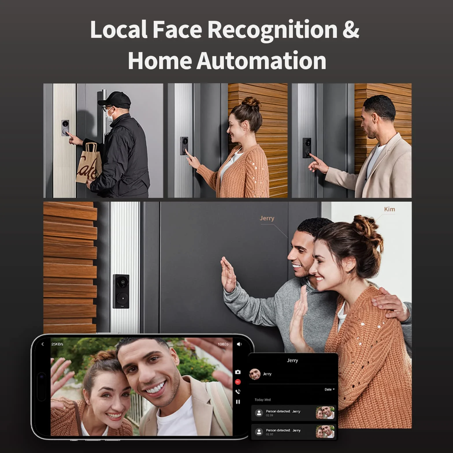 Aqara Inteligentny wideodomofon G4, 1080p FHD Wideodomofon HomeKit Secure Video, Lokalne Rozpoznawanie Twarzy i Automatyzacja, Bezprzewodowe Lub Przewodowe, Obsługuje Apple Home, Alexa, Google, Szary