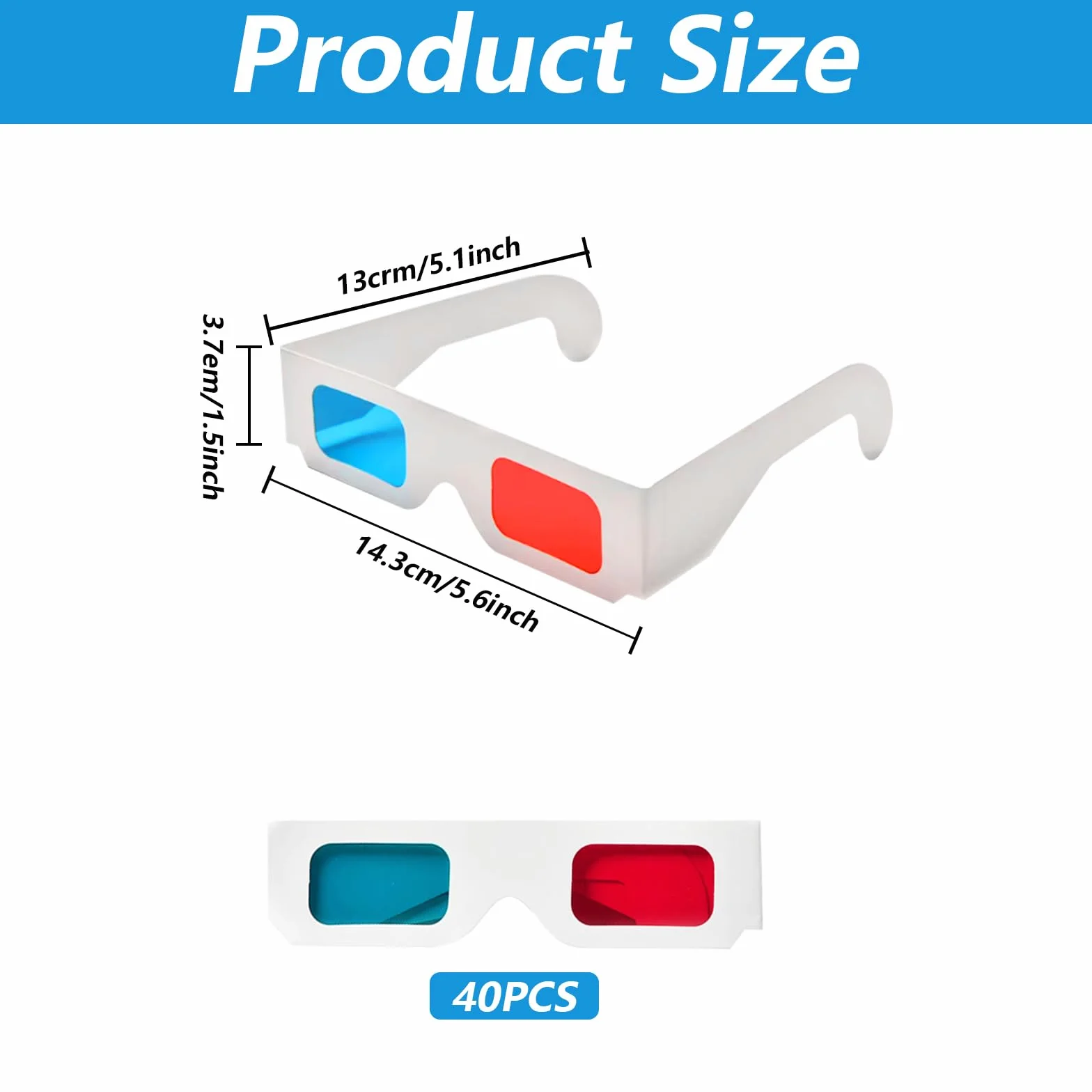 Papierowe okulary 3D czerwone i niebieskie soczewki 40 par