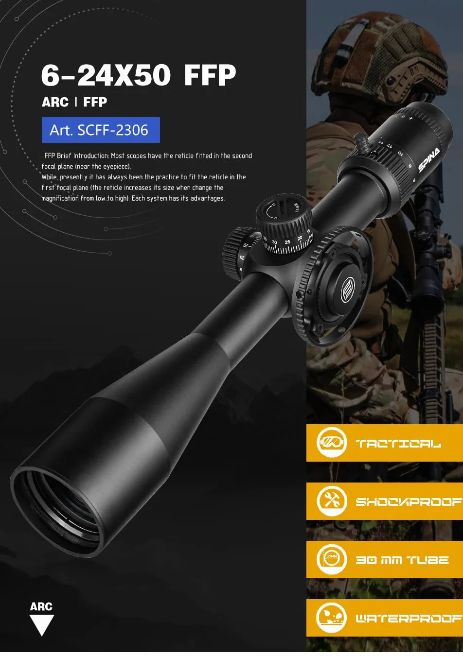 SPINA OPTICS 6-24X50 FFP Pierwszy Focus Plane Telescopic Sight Zakres karabiny MIL Dot Reticle
