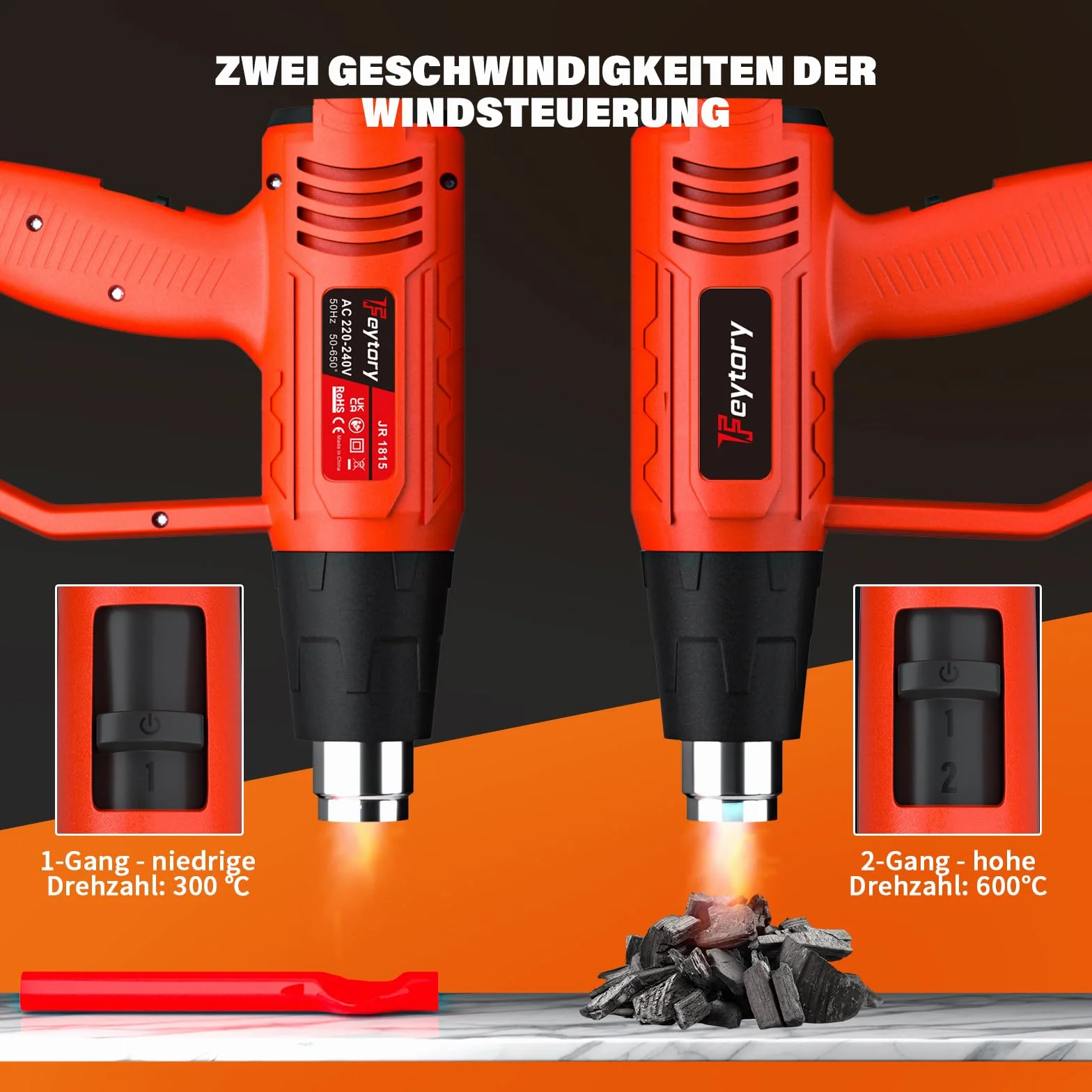 HSHa Pistolet na gorące powietrze, 2000 W, regulacja temperatury, Dgital, z 4 dyszami