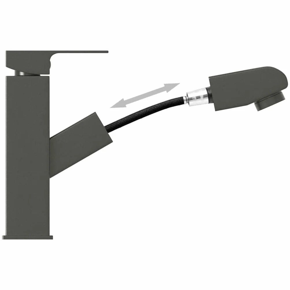 Bateria umywalkowa z wyciąganą wylewką prysznicową, szara, bateria mieszakowa ze stali nierdzewnej 157 x 172 mm, obracana o 360 stopni, jednouchwytowa bateria do łazienki i kuchni