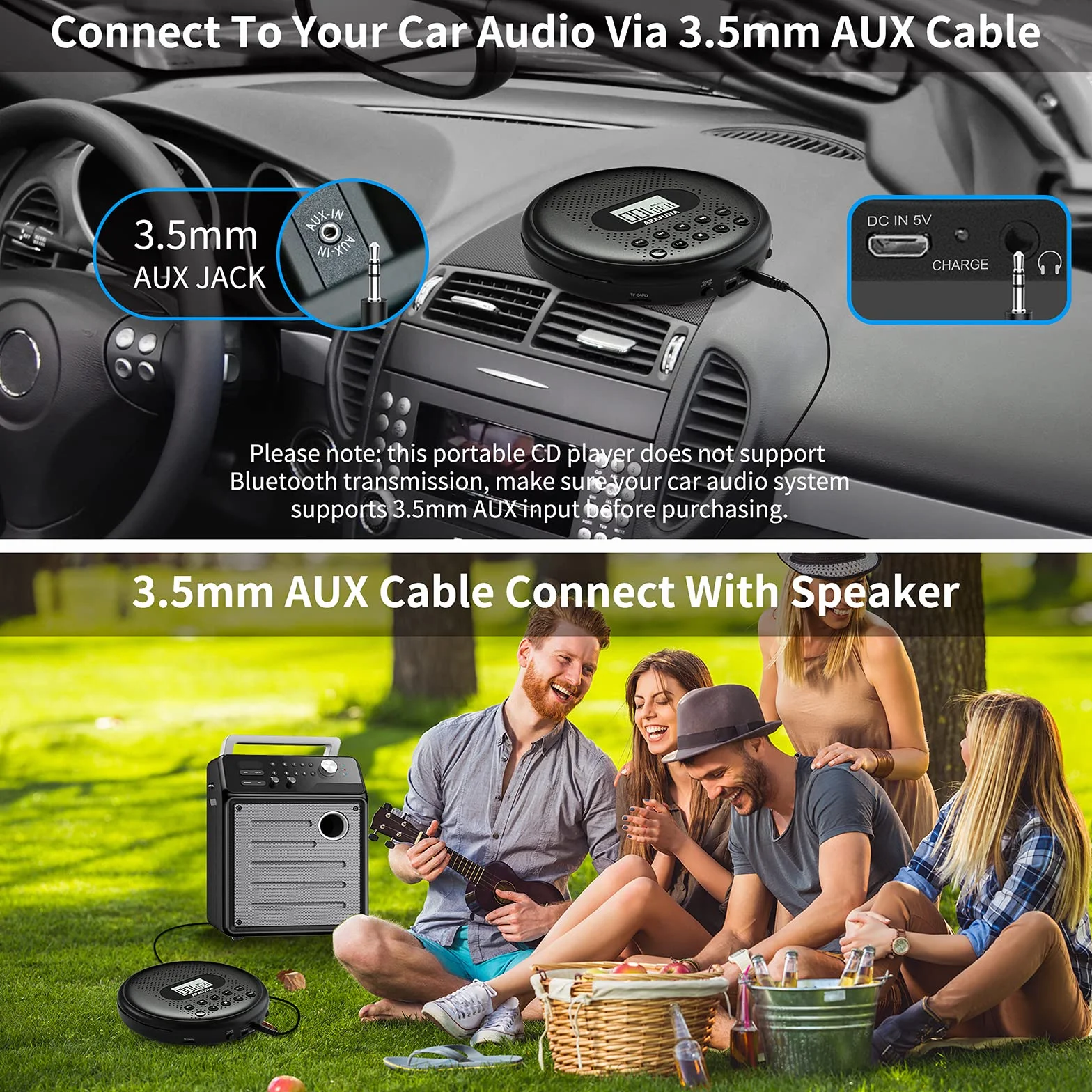 Arafuna Przenośny Odtwarzacz CD Discman z Głośnikiem Samochodowy