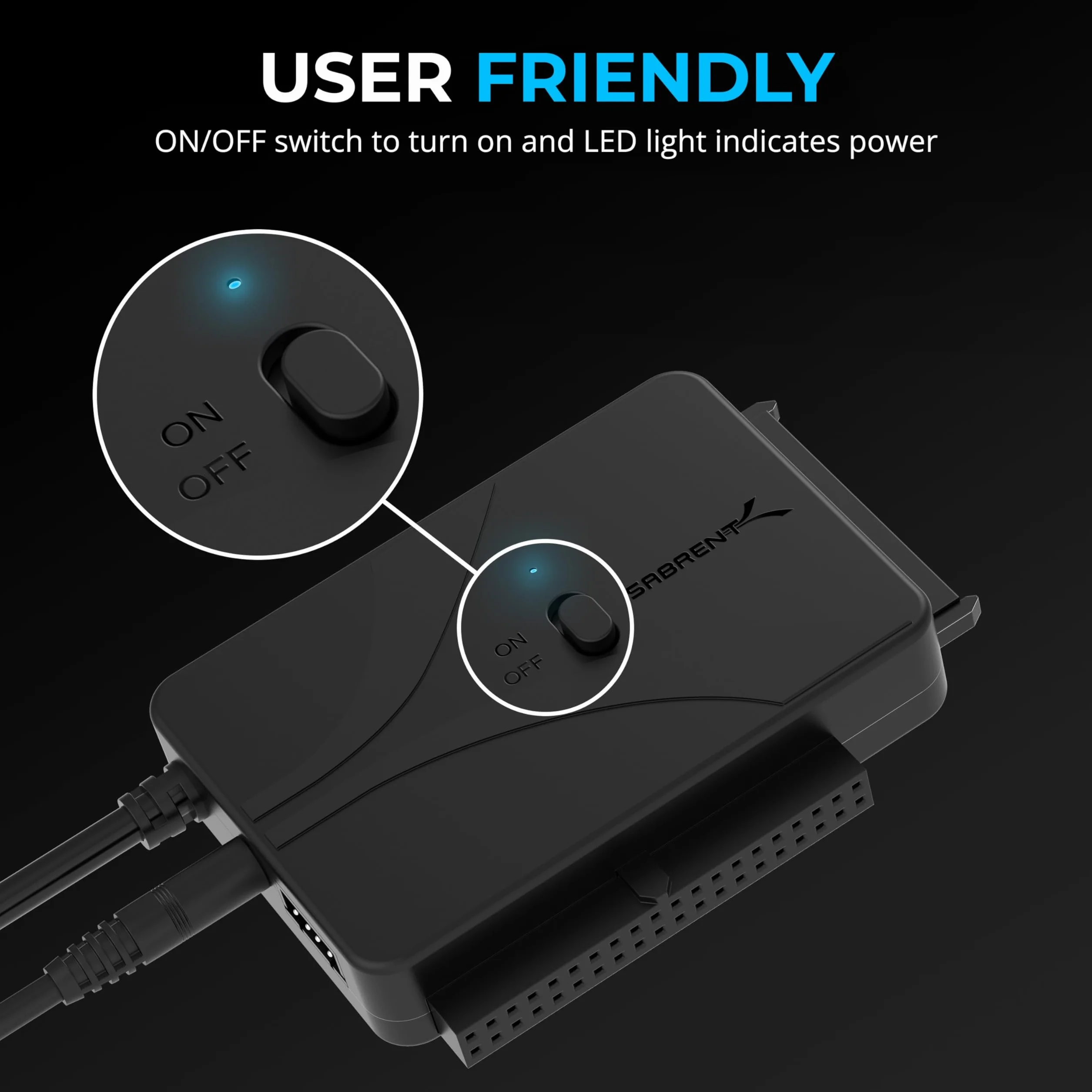 SABRENT Konwerter USB typu C na dysk twardy SSD/SATA/IDE 2,5/3,5/5,25 cala z zasilaczem UL i diodami LED (USB-DS12)